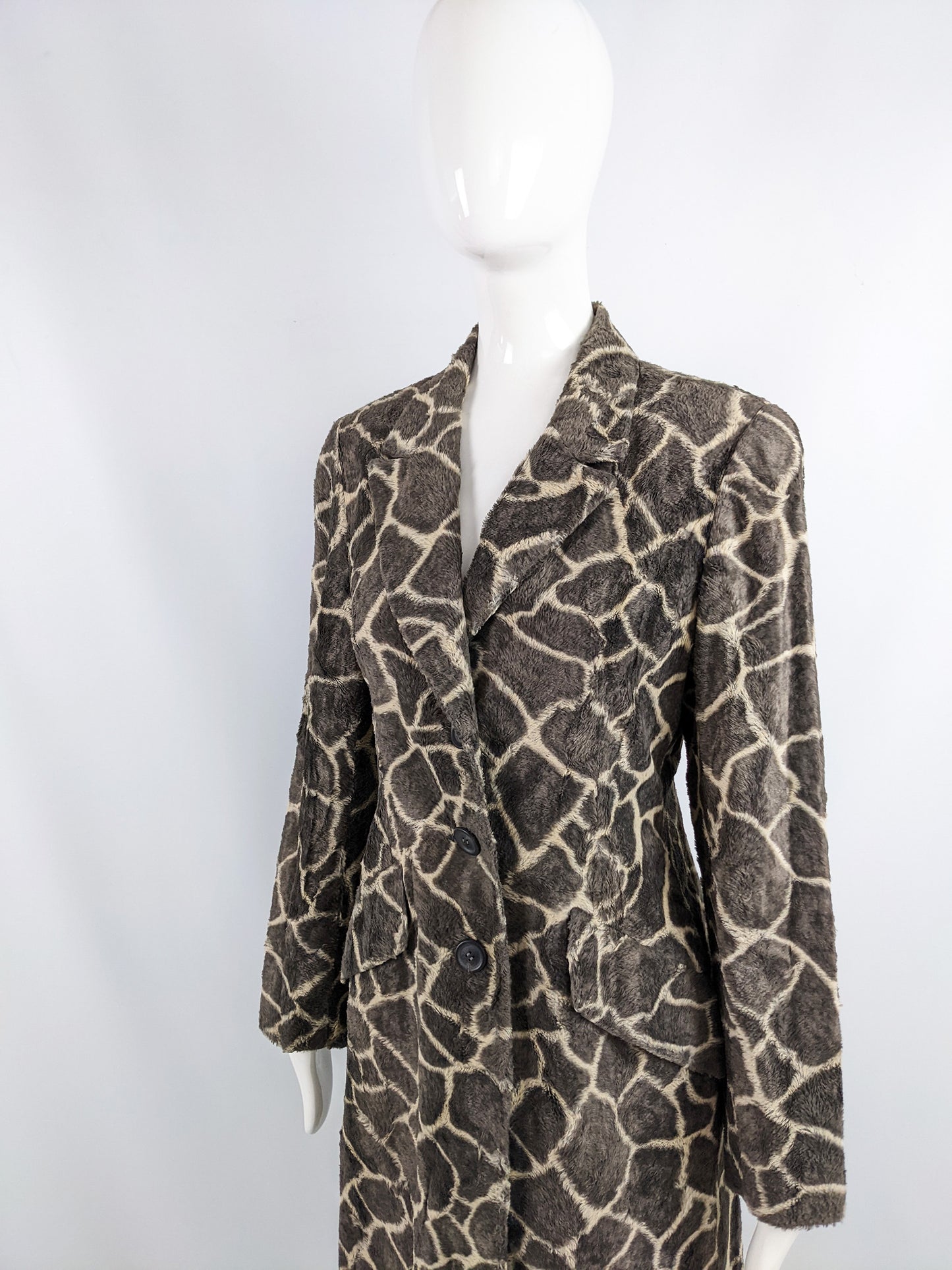 Georges Rech Vintage Womens Giraffe Print Faux Fur Jacket,1990s