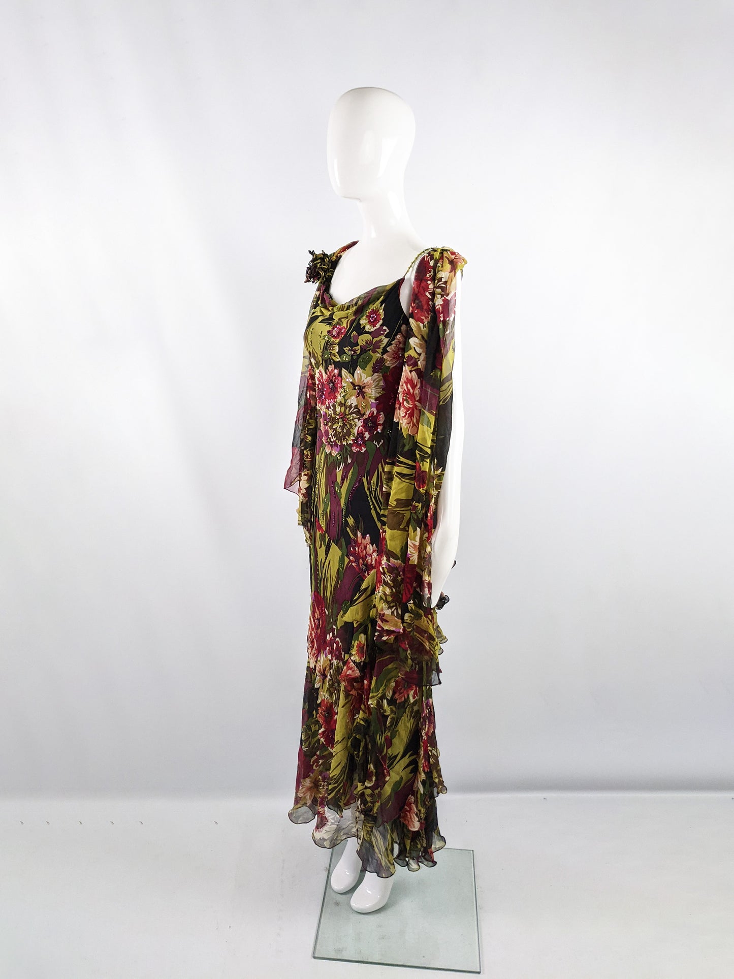 Vintage Silk Chiffon Maxi Slip Dress, 1990s
