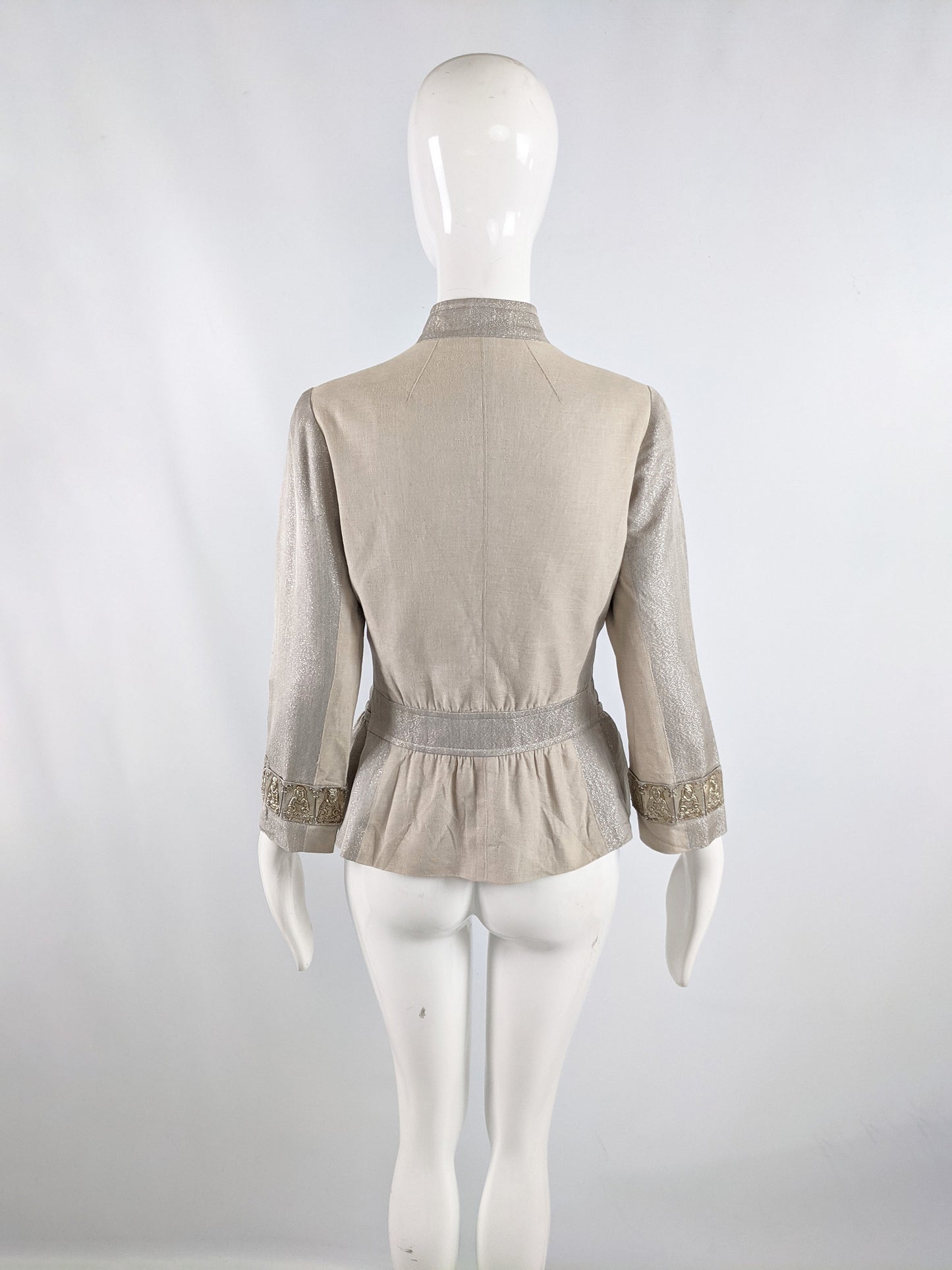 Vintage Metal Plate Nehru Collar Silk Jacket, 2000s