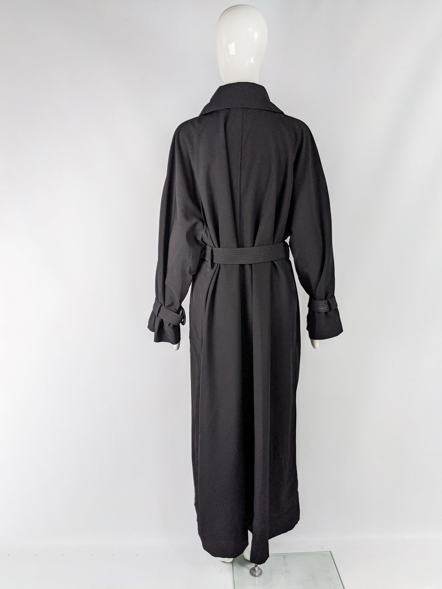 Womens Vintage Black Full Length Trench Coat, 1980s