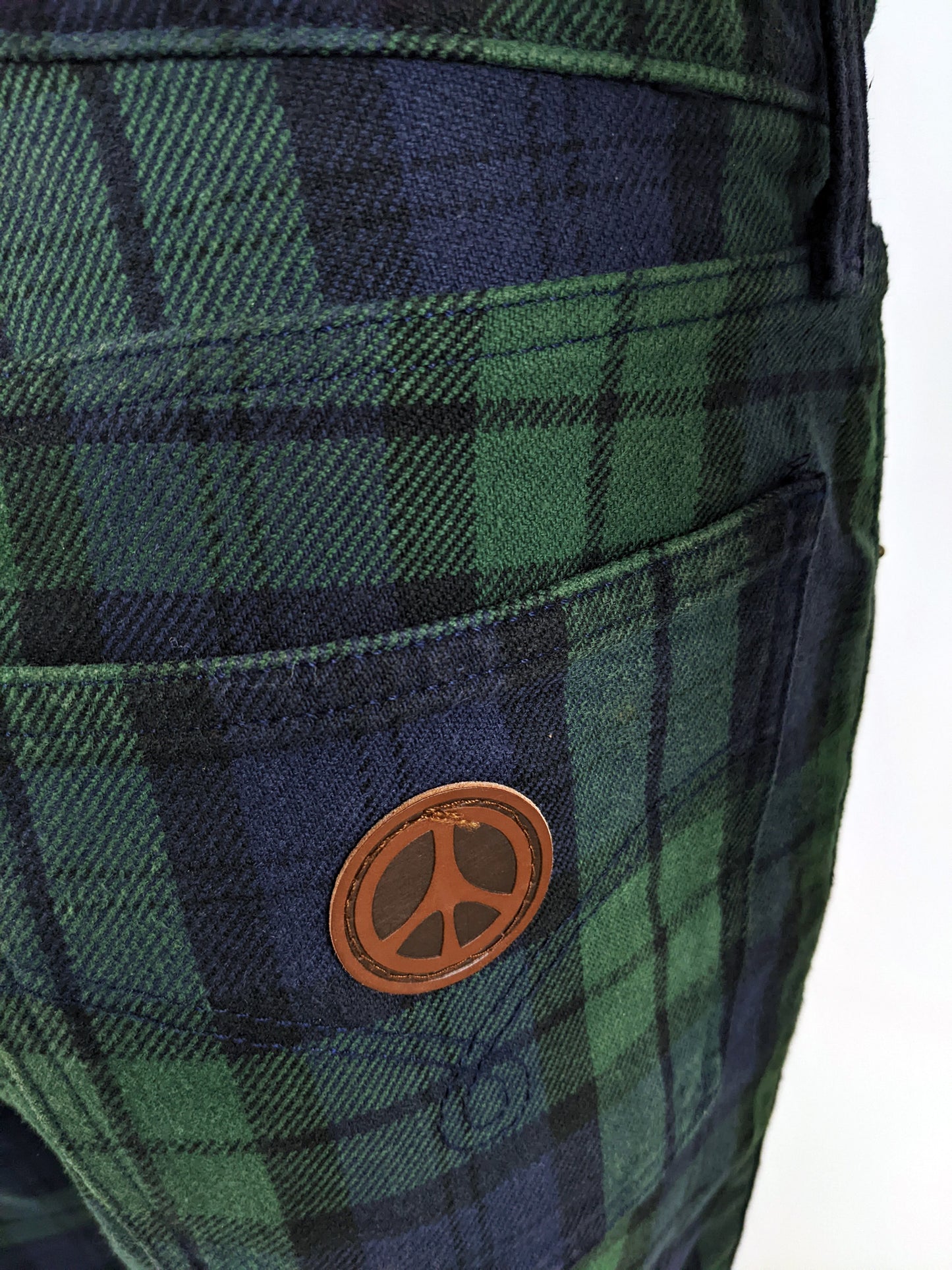 Moschino Vintage Mens Blue & Green Tartan Jeans, 1980s
