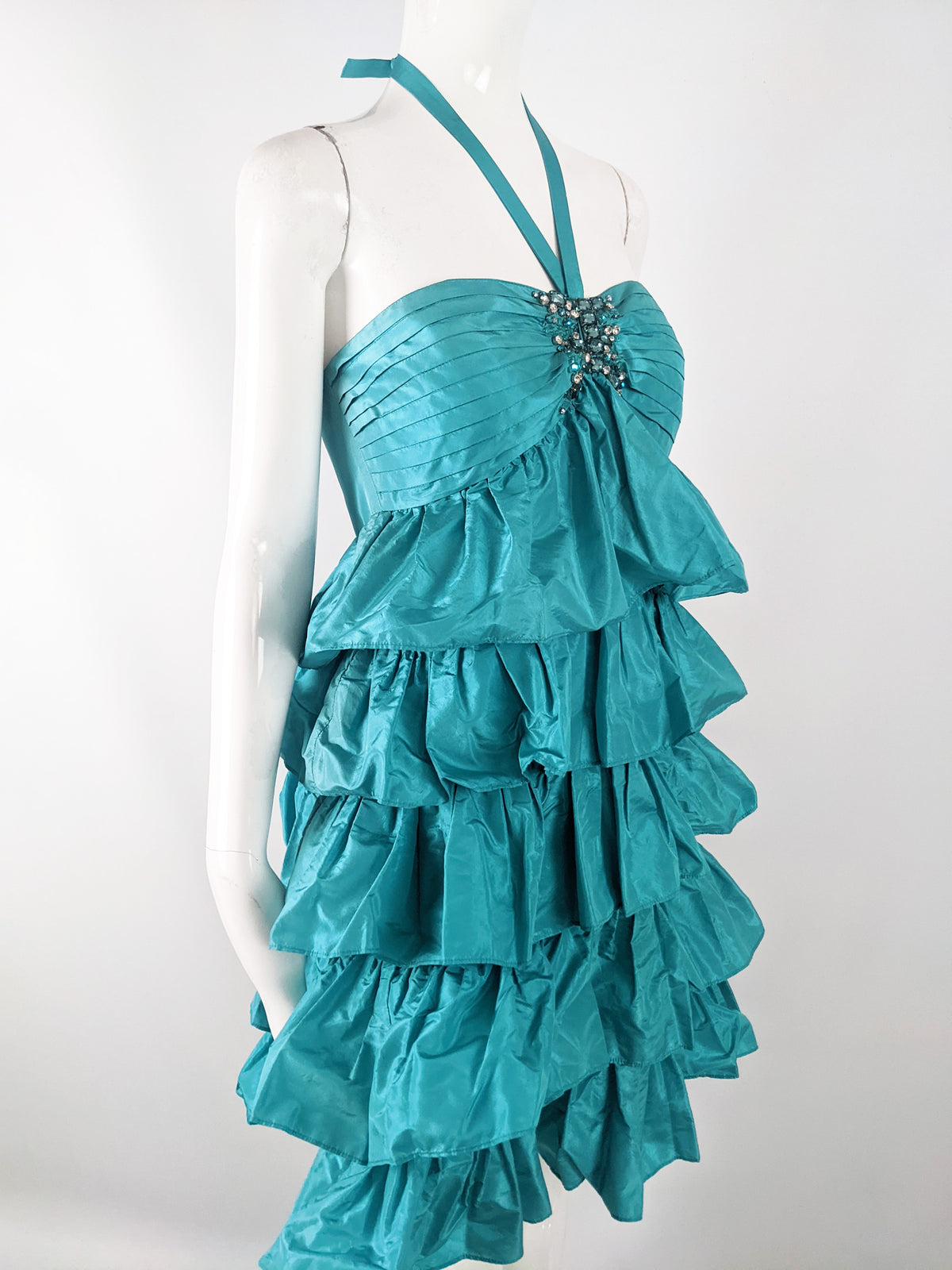 Blumarine Blugirl Vintage y2k Teal Silk Taffeta Ruffled Dress, 2000s