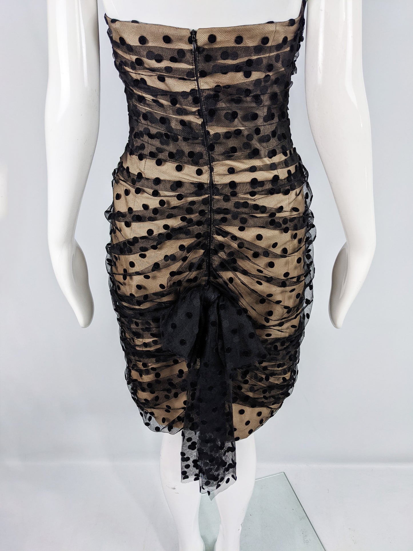 Vintage Preowned Ruched Flocked Tulle Strapless Party Dress, 2000s