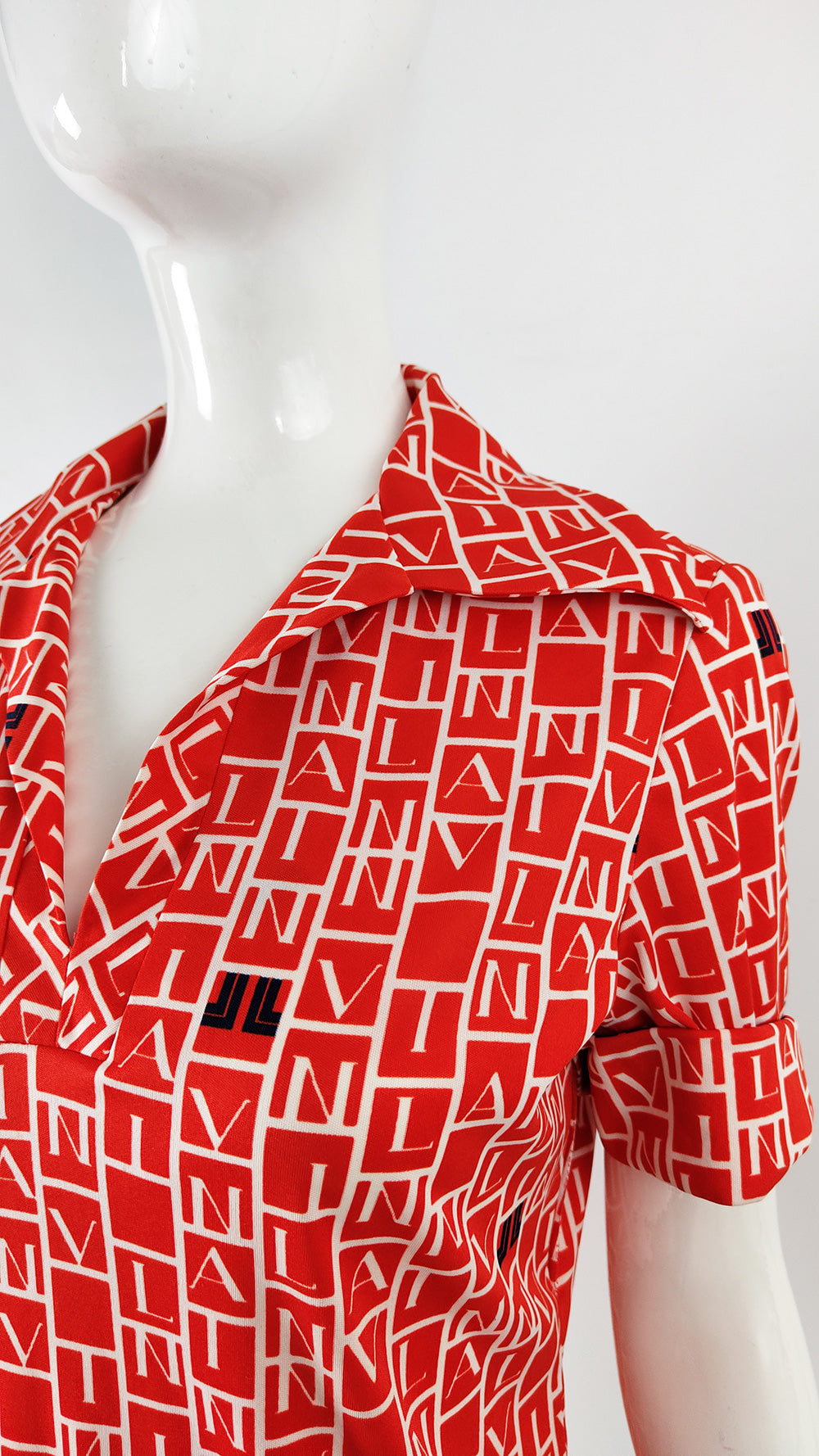 Lanvin Vintage Red All Over Logo Print Womens Shirt, 1970s