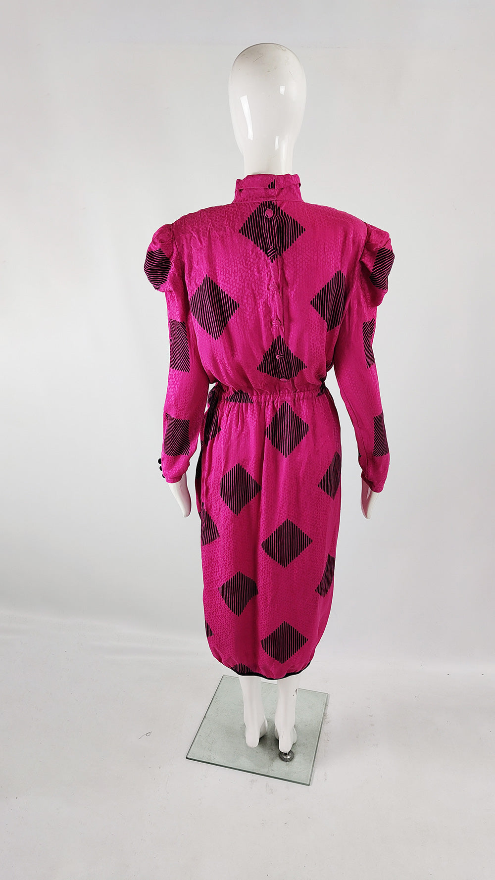 Robina Paris Vintage Fuchsia Silk Shoulder Pads Dress, 1980s