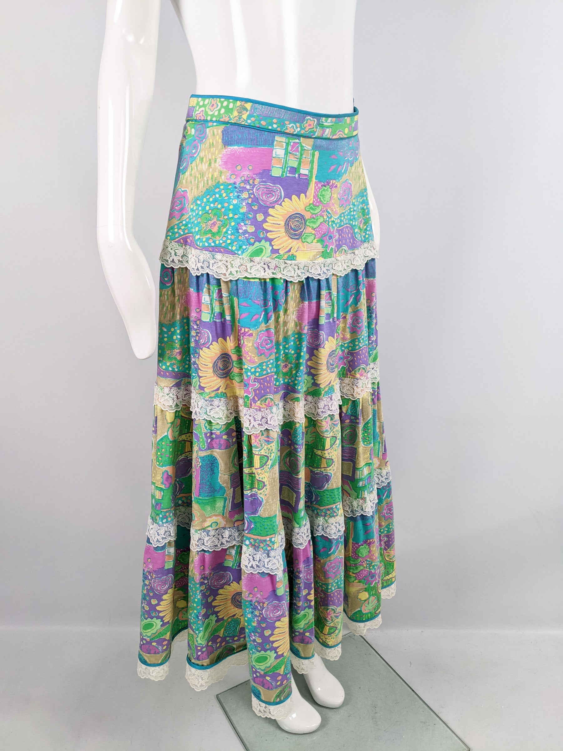 Vintage Multicoloured Maxi Peasant Skirt, 1970s