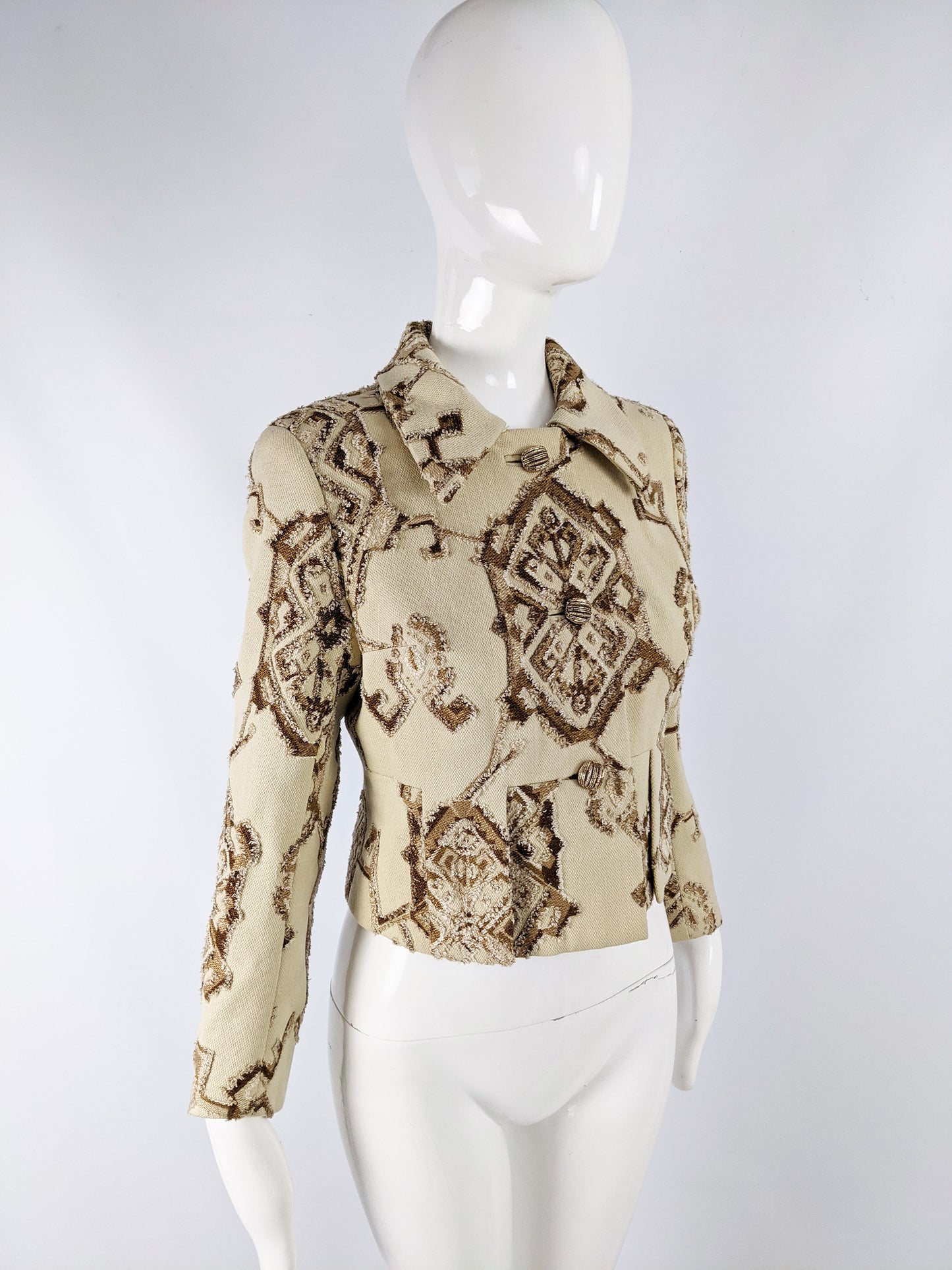Carven Vintage Cream Wool Brocade Tapestry Jacket, 1960s