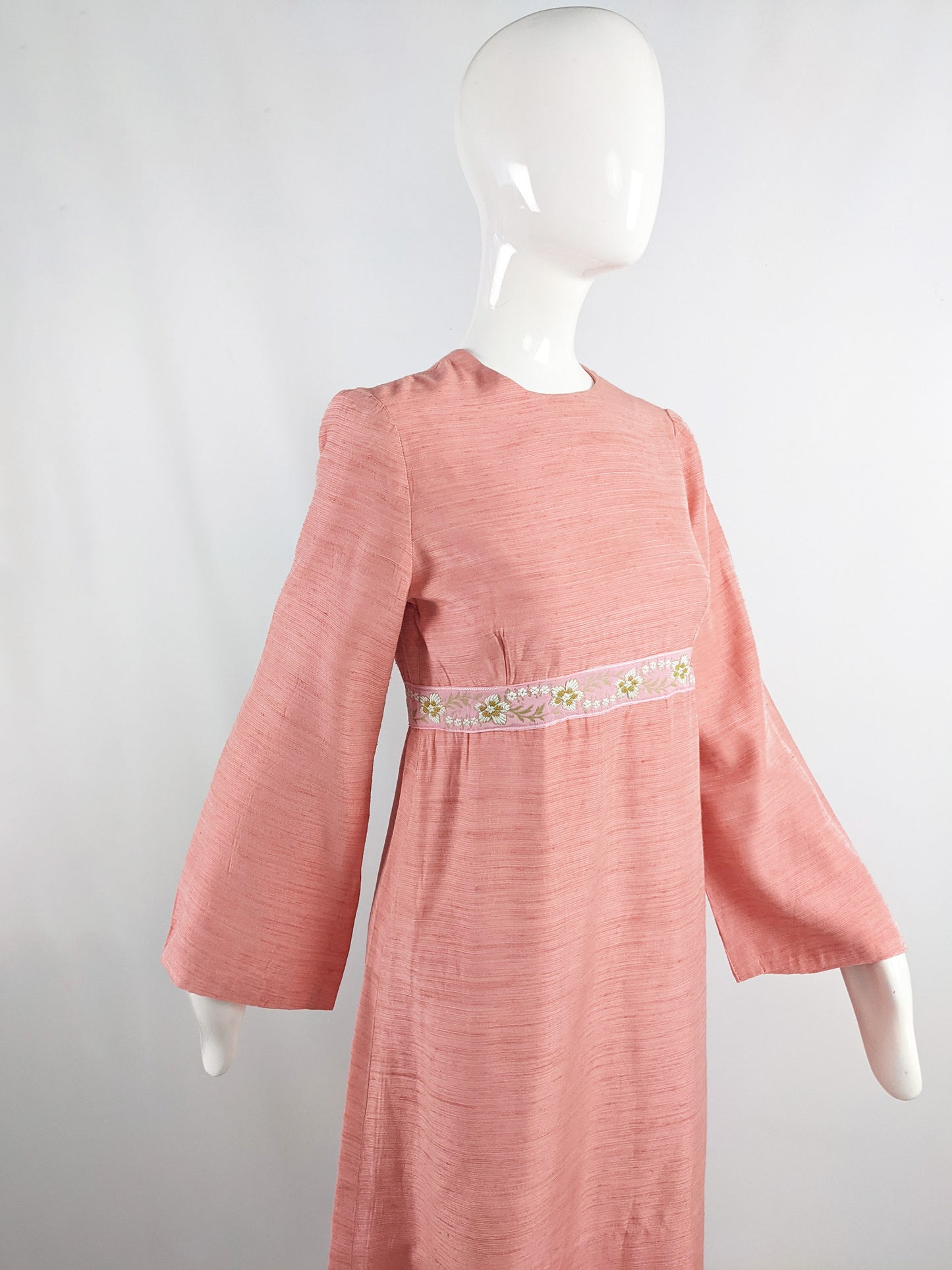 Vintage 1960s Raw Silk Peach Maxi Dress