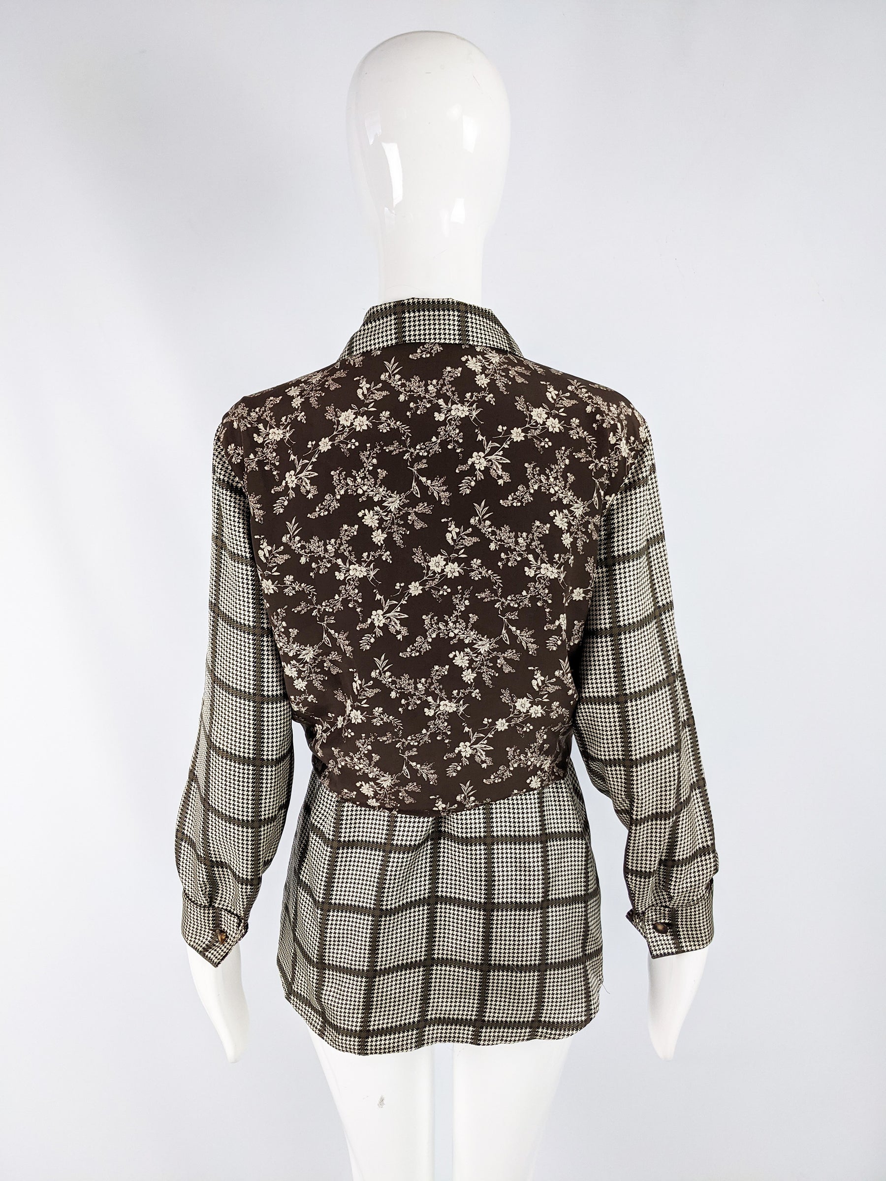 Vintage Silk Floral & Check Layered Blouse, 1990s