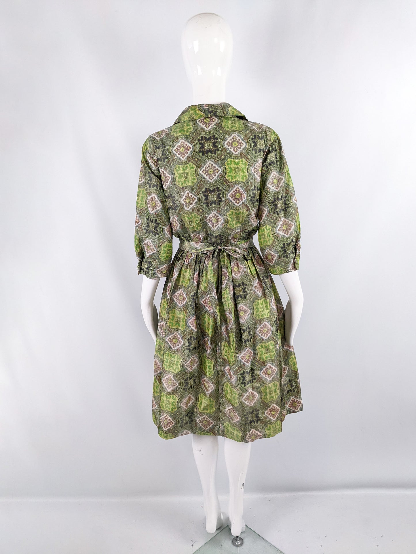 Madame Barbieri Green Vintage 1950s Shirt Dress