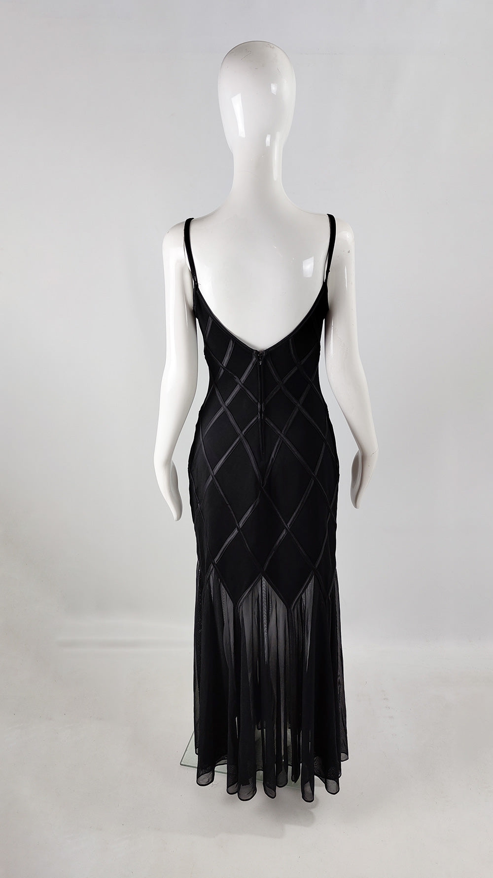 Tadashi Vintage Womens Black Sheer Mesh Evening Gown Dress, 1990s