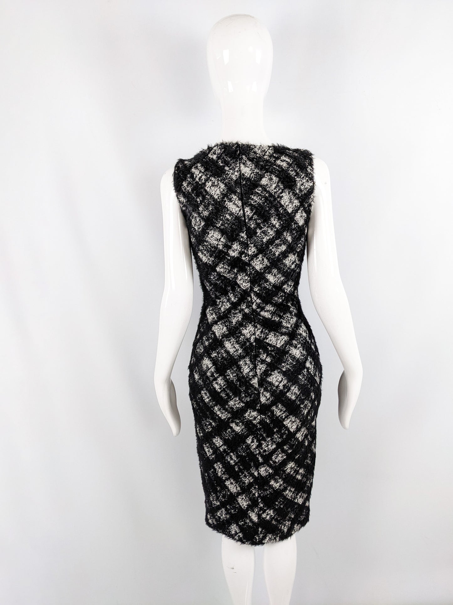 Plein Sud Vintage Black & White Checked Structural Party Dress, 1990s