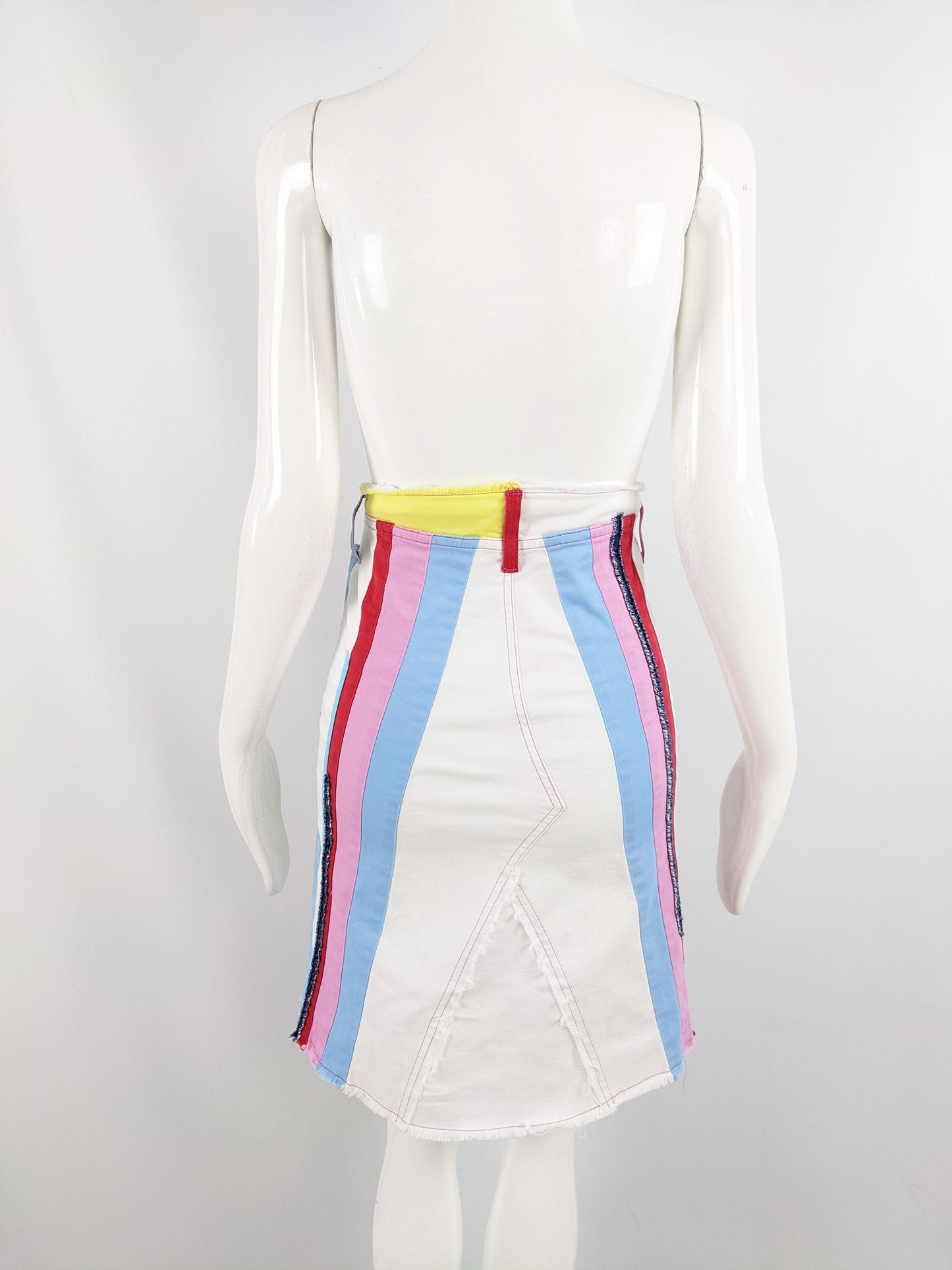 Iceberg Vintage Y2K Multicolored White Denim Patchwork Skirt, 2000s