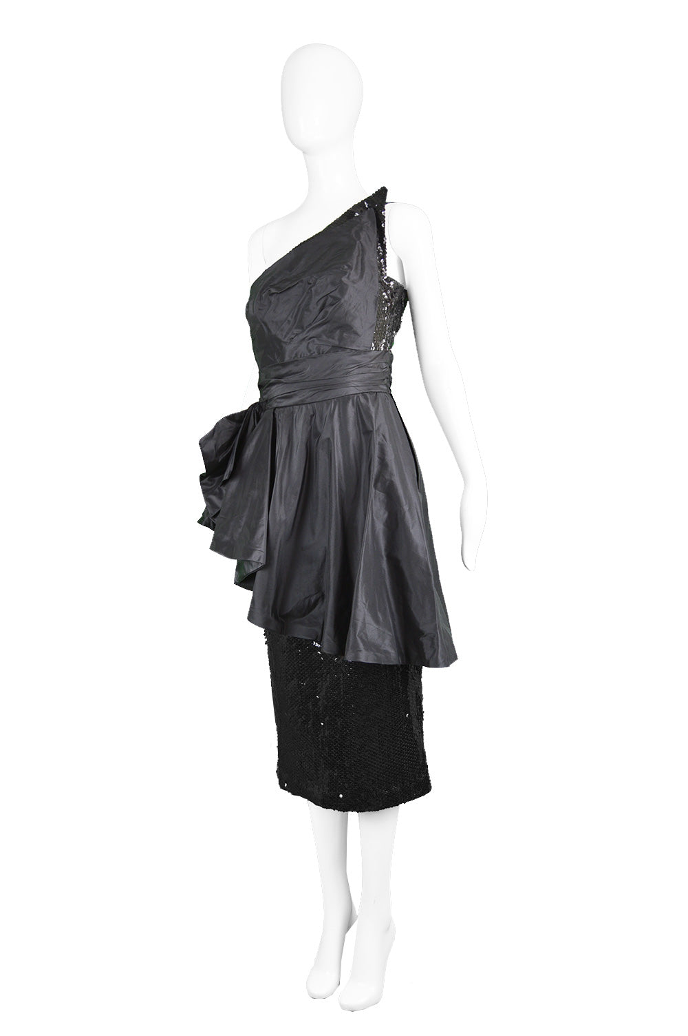 Vintage Sequinned Taffeta Asymmetrical Evening Gown, 1980s