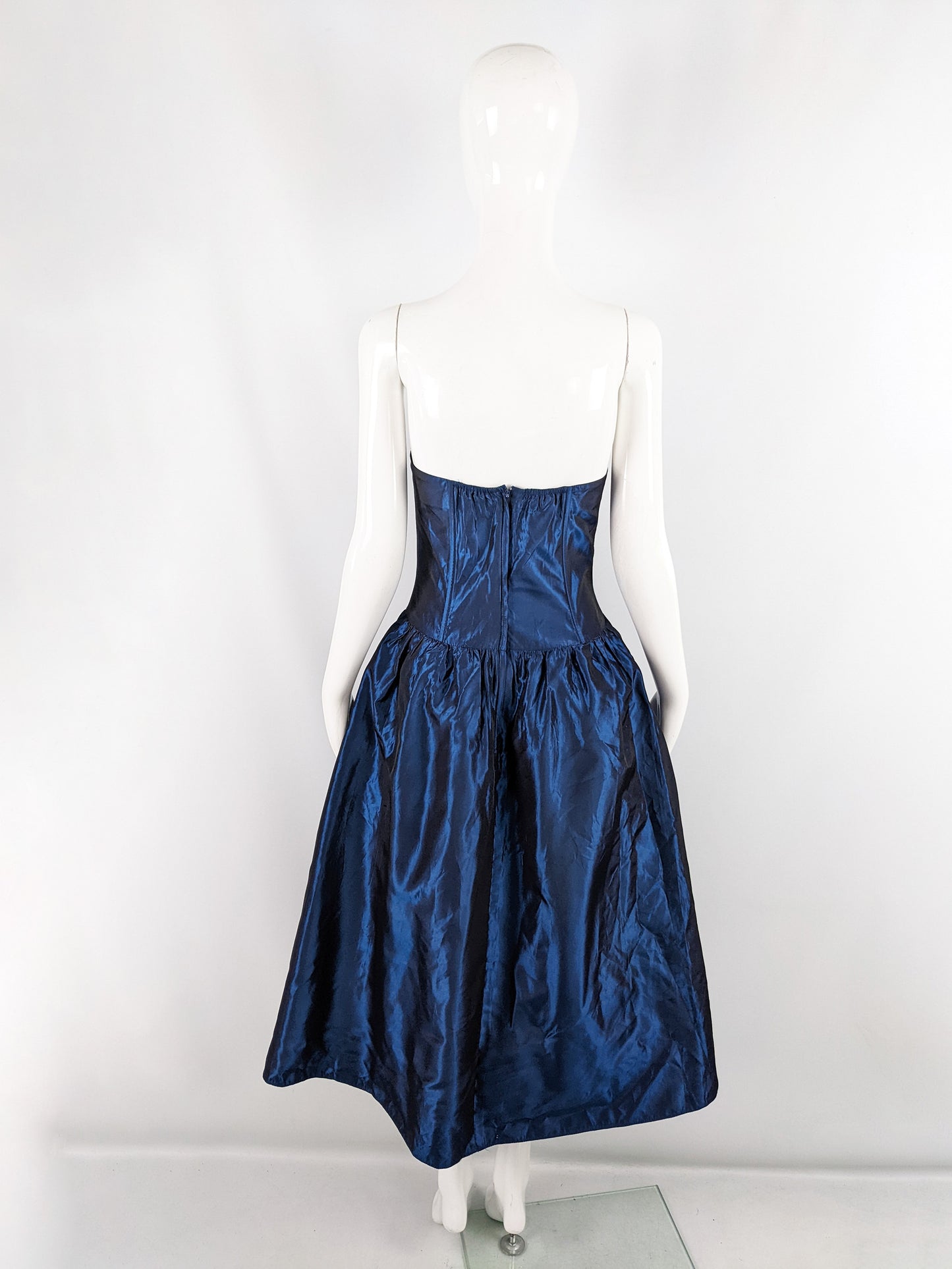 Kriss Vintage Iridescent Blue Taffeta Party Dress, 1980s