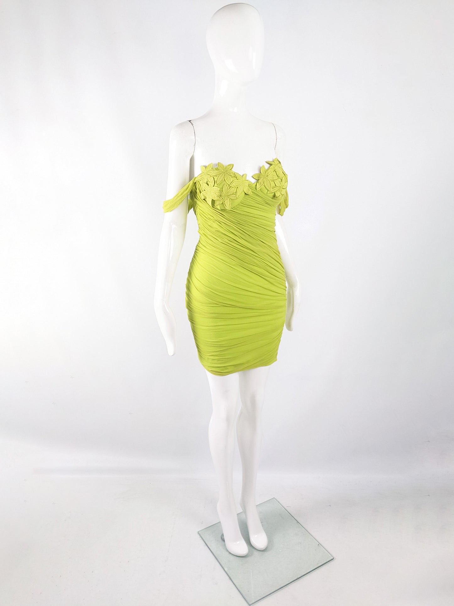 Ritmo di Perla Vintage Green Mesh Bodycon Party Dress, 1980s