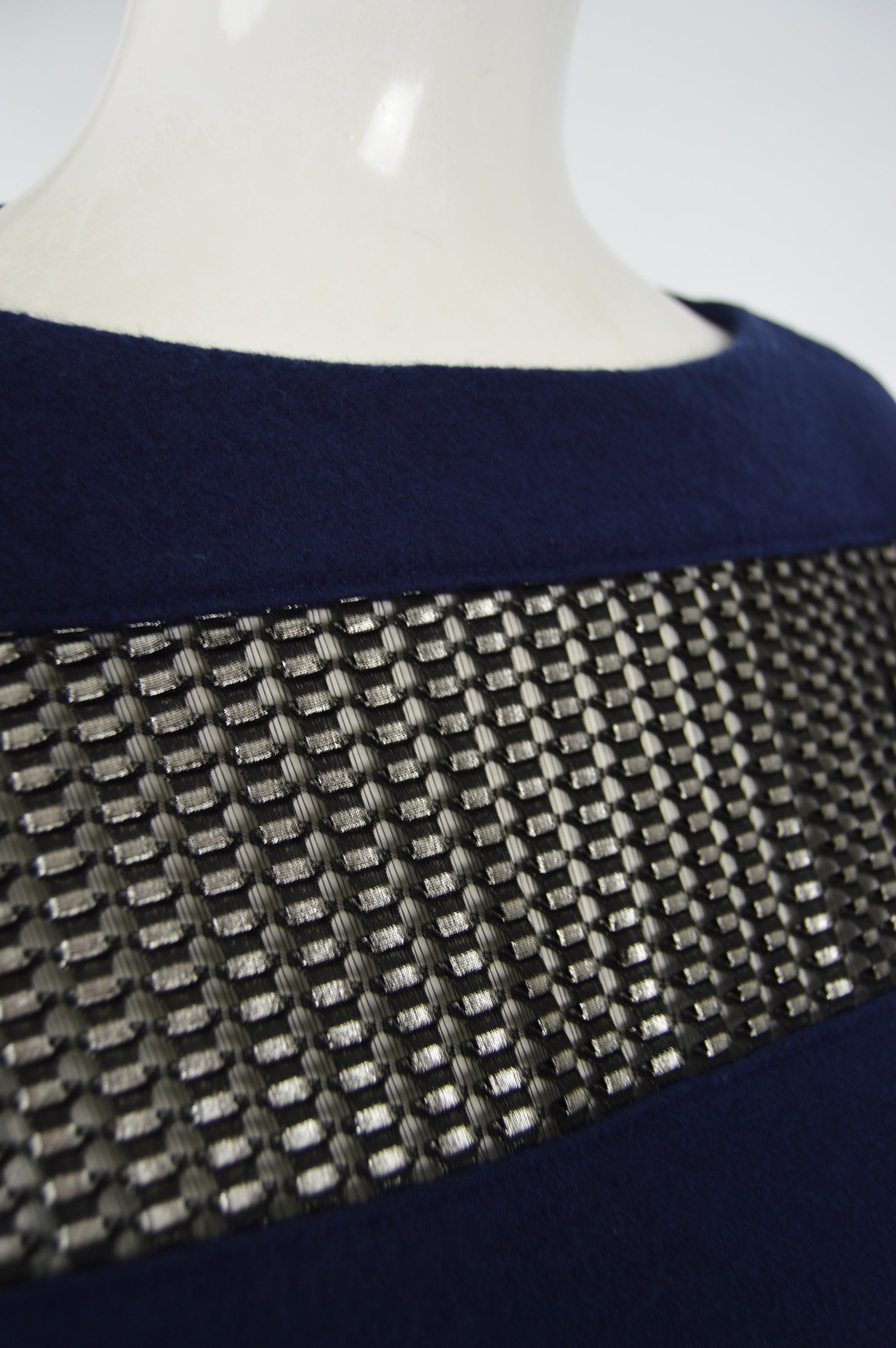 Paco Rabanne Archival Womens Blue Wool & Silver Mesh Shirt, 2000s