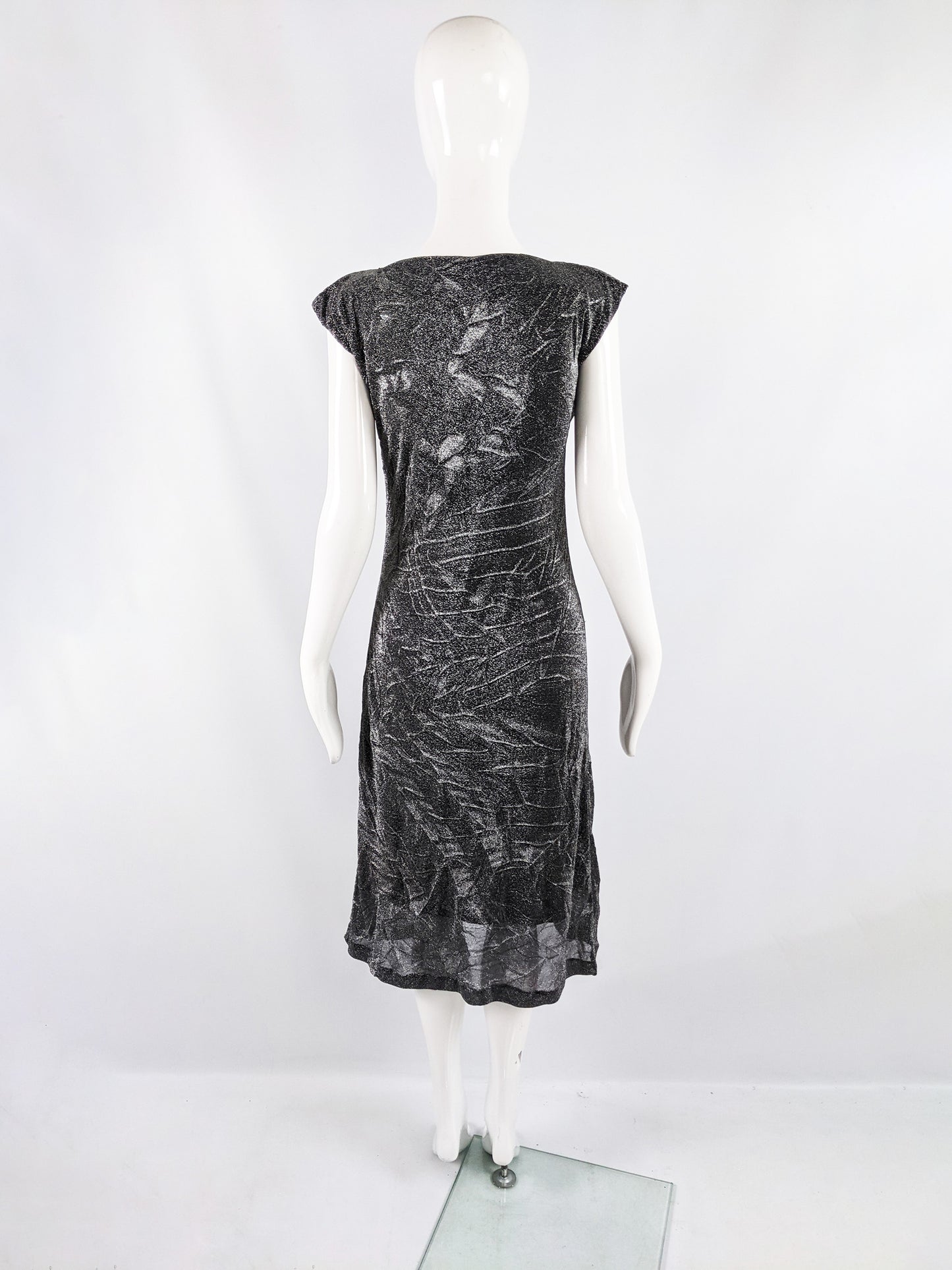 Vintage Lightweight Crinkled Silver Lurex Dress, 1990s