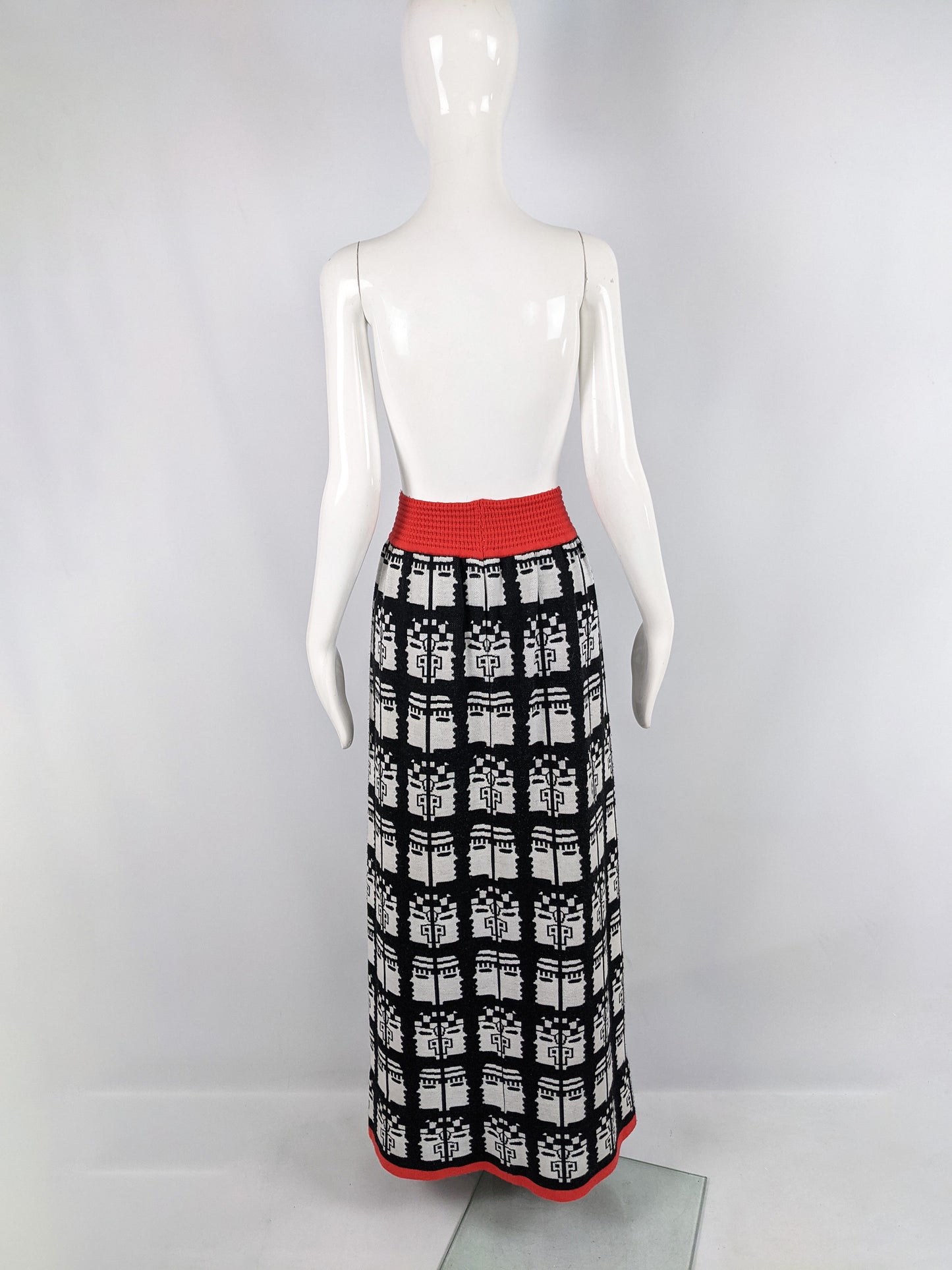 Vintage Aztec Intarsia Knit Maxi Skirt, 1970s