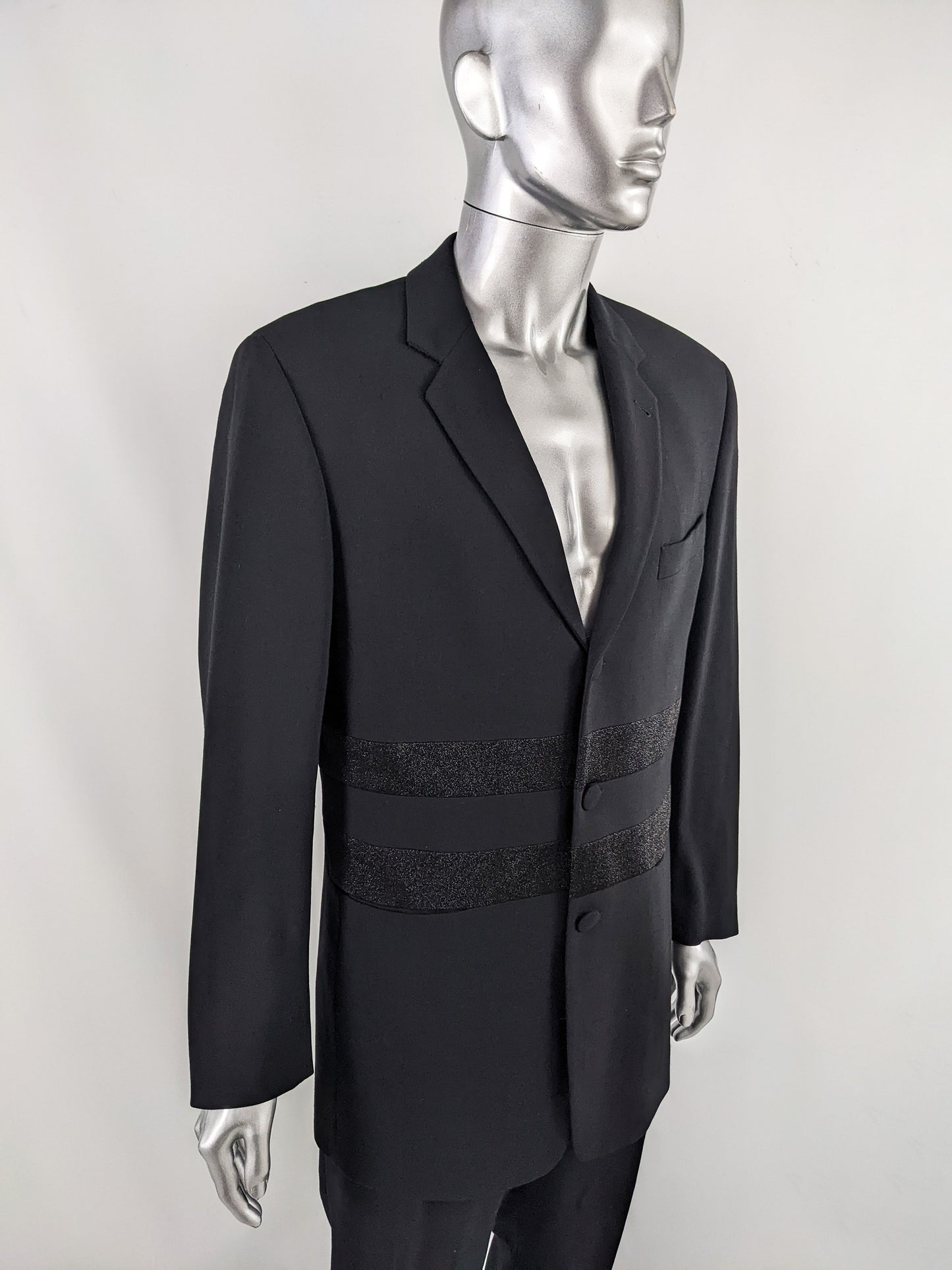 Byblos Vintage Mens Black Lurex Stripe 2pc Suit, 1980s