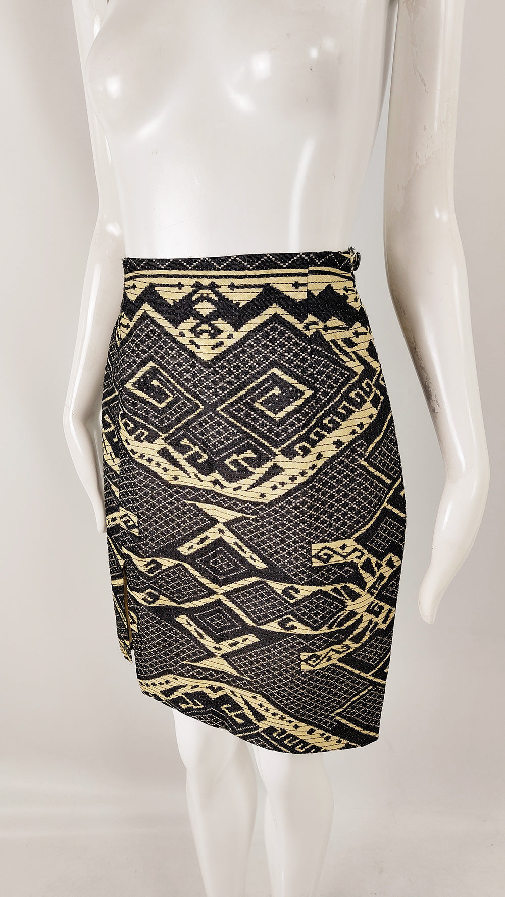 Gianfranco Ferre Vintage 80s Woven Silk Tribal Skirt, 1980s