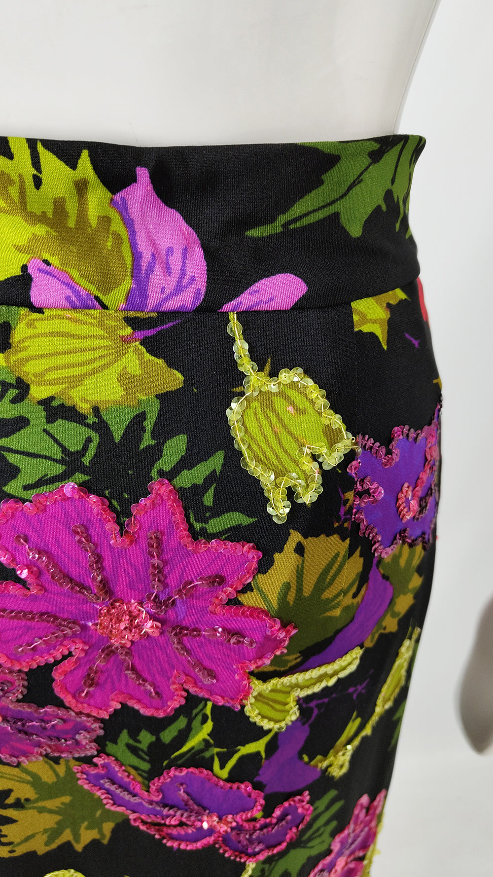 Vintage Italian Sequin Floral Maxi Skirt, 1980s