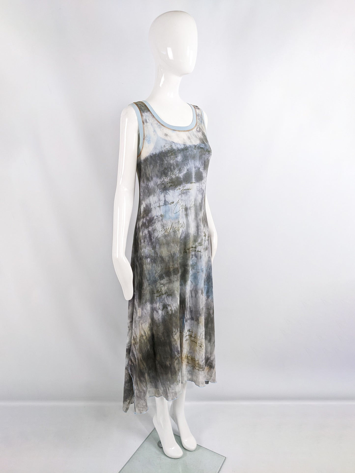 Cop Copine Vintage Mesh Two Piece Tie Dye Print Slip Dress, 1990s