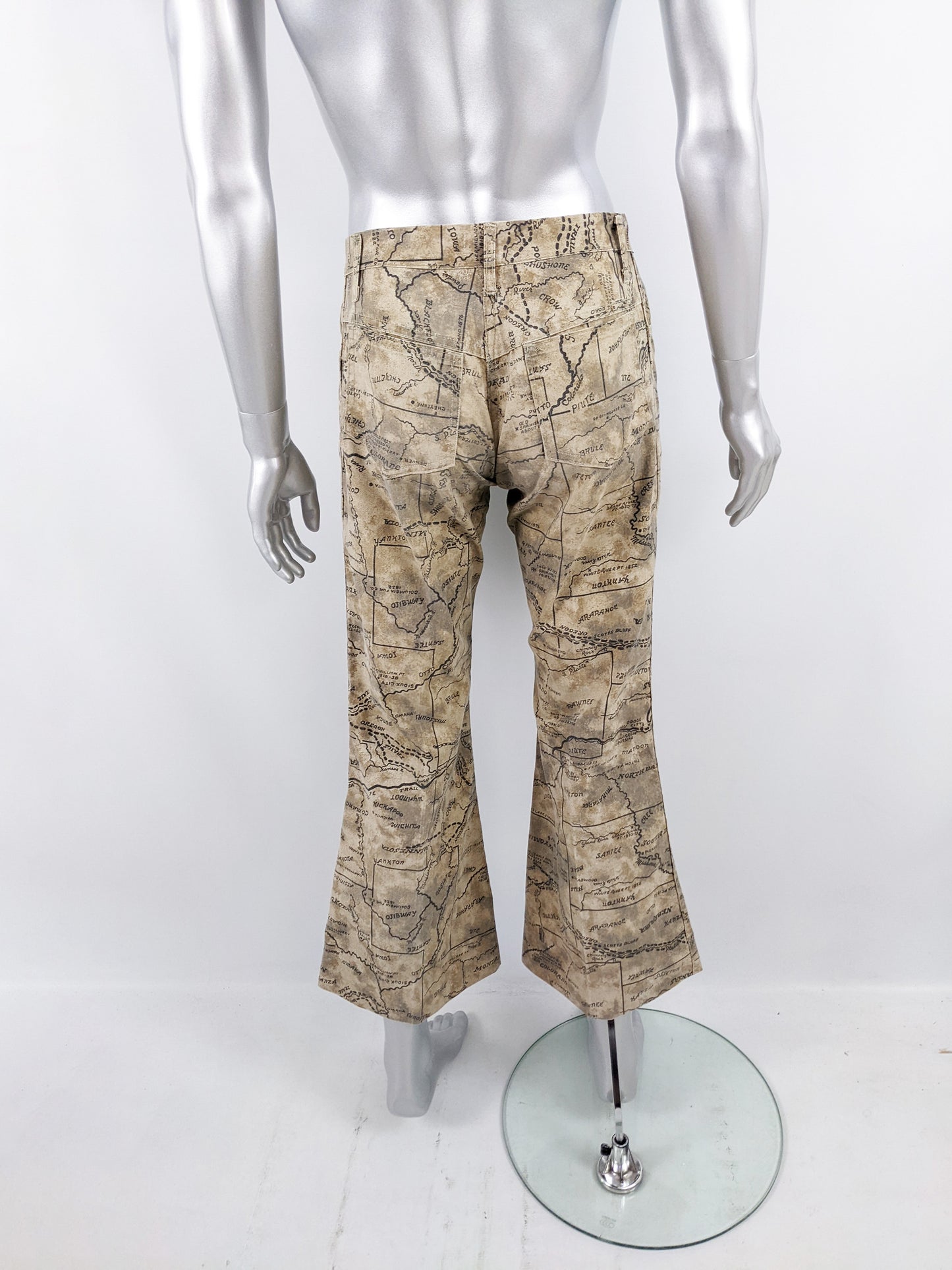 Austin Reed Map Print Vintage 1970s Mens Flares Trousers