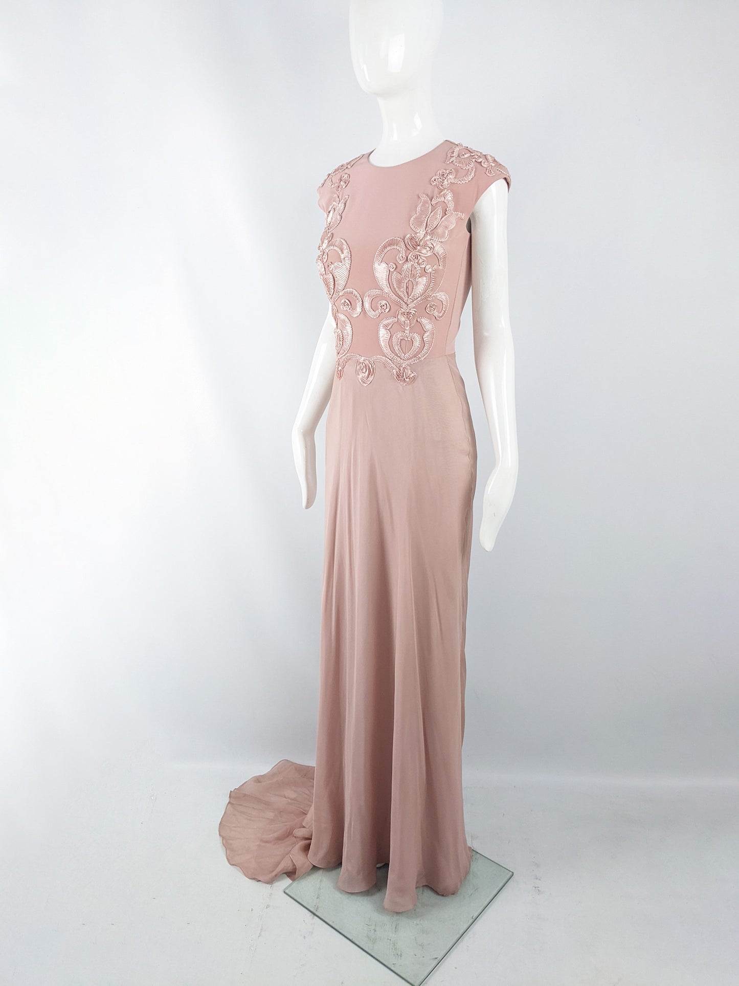 David Fielden Vintage Ribbonwork Full Length Evening Gown, 1990s