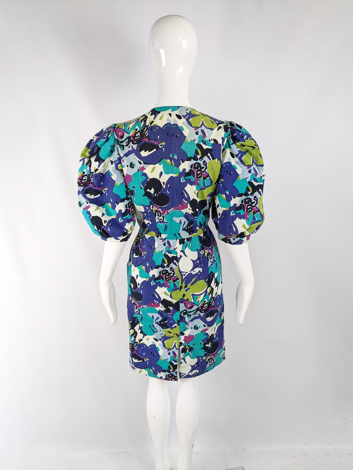 Vintage Bright Multicoloured Puff Sleeve Cotton Dress, 1980s