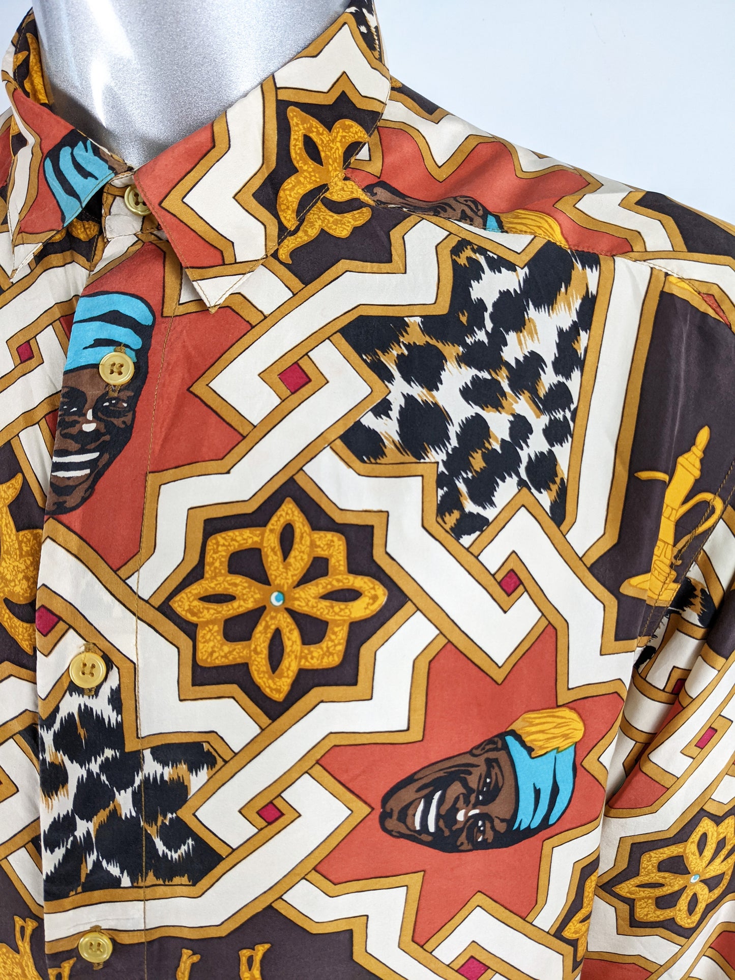 Mens Vintage Pure Silk Moorish Print Shirt, 1980s