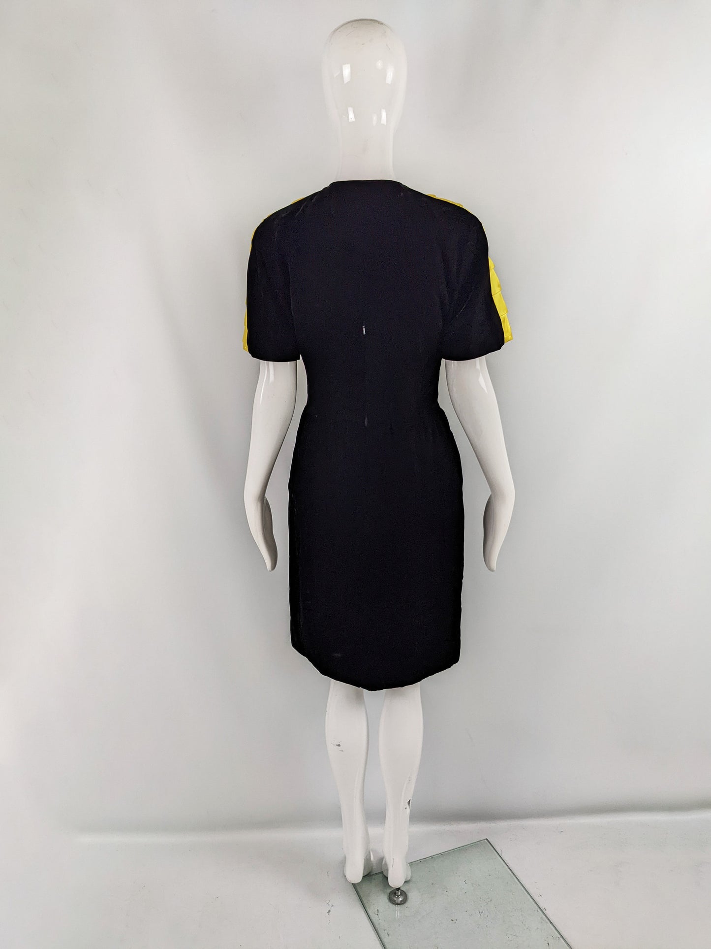 Murray Arbeid Vintage Black Velvet & Yellow Satin Cocktail Dress, 1980s