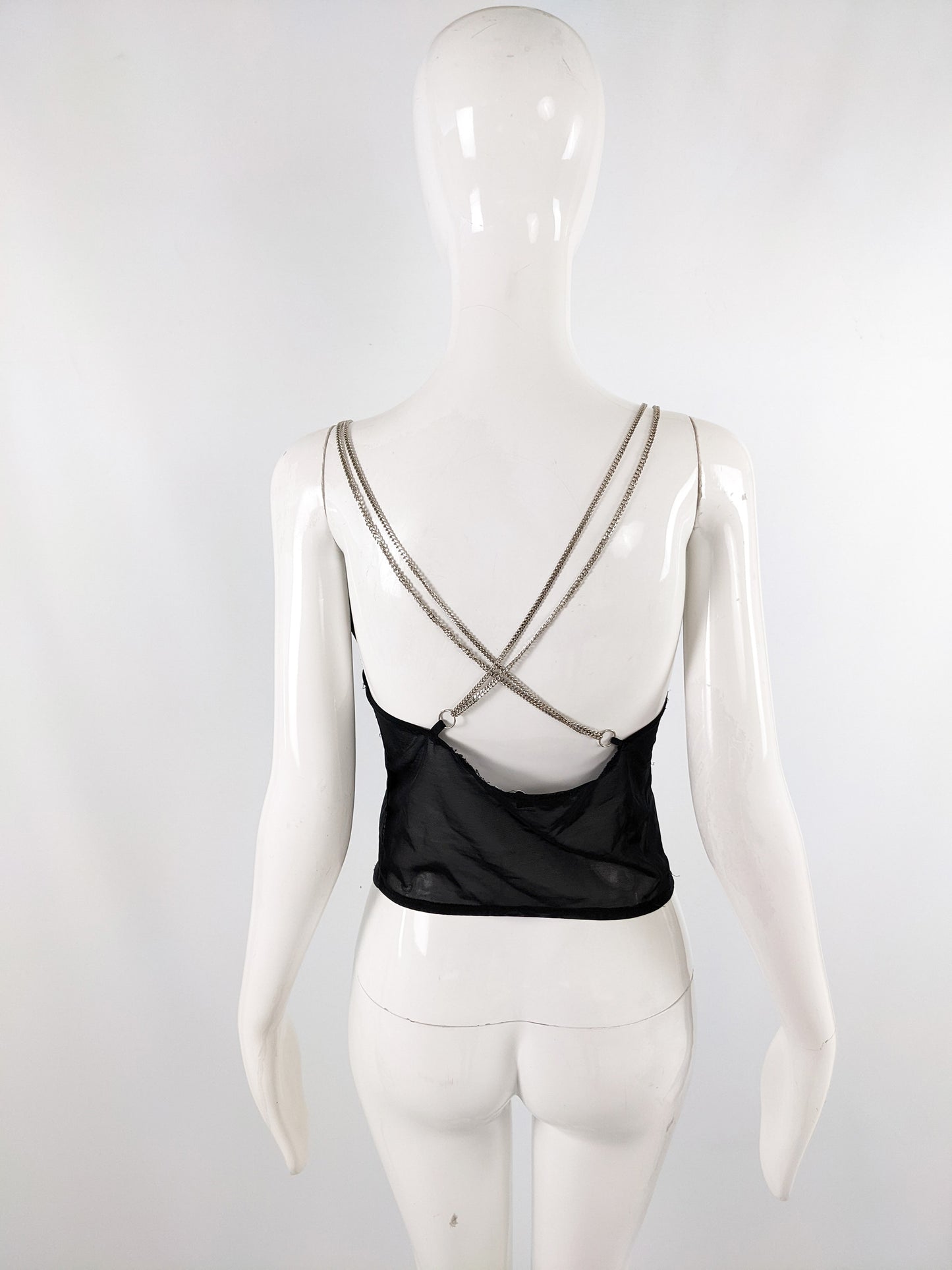 Simona Barbieri Twinset Vintage Y2k Sheer Black Beaded Crop Top