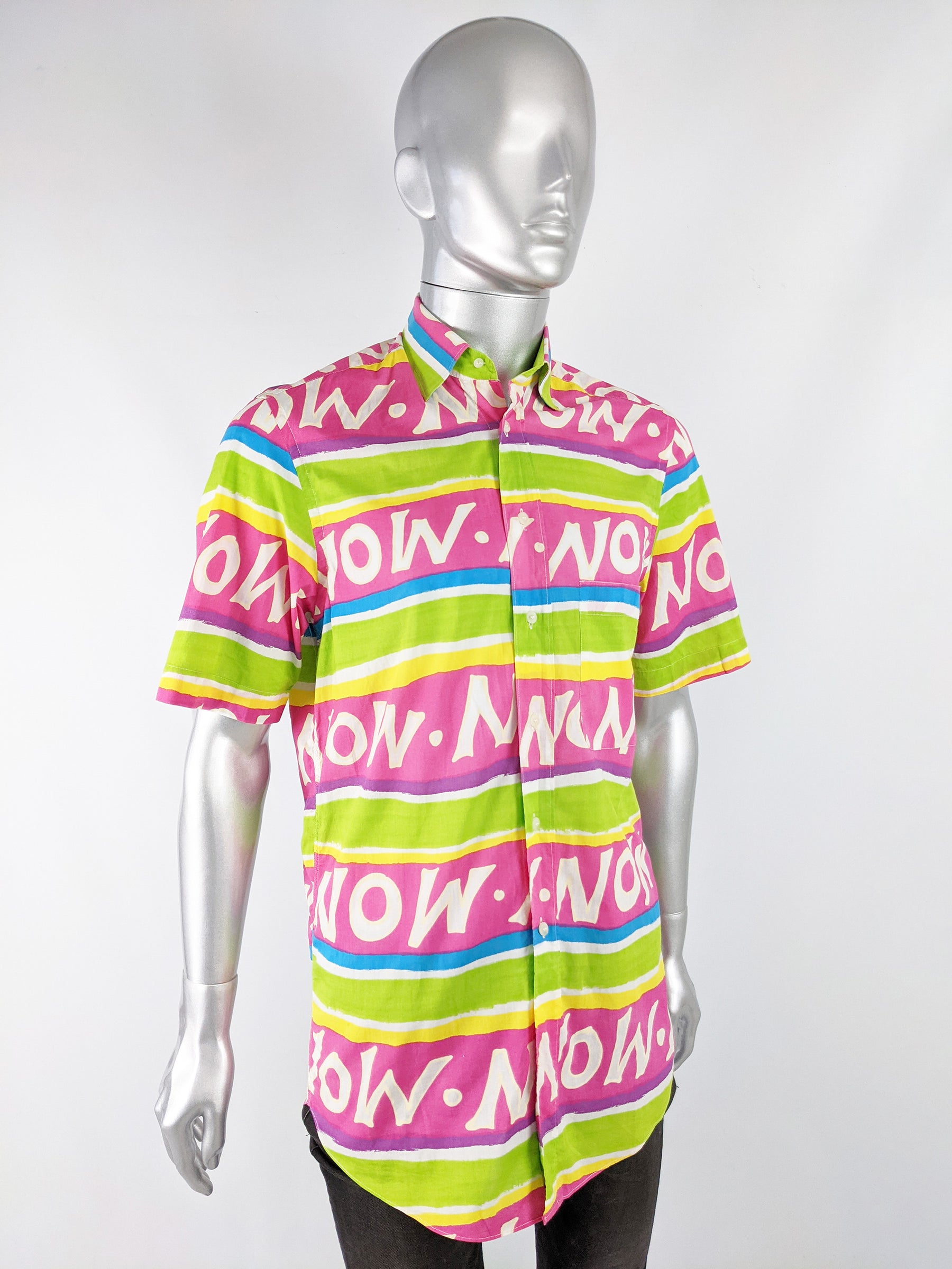 Mens Vintage 'Now' Patterned Short Sleeve Shirt, 1980s