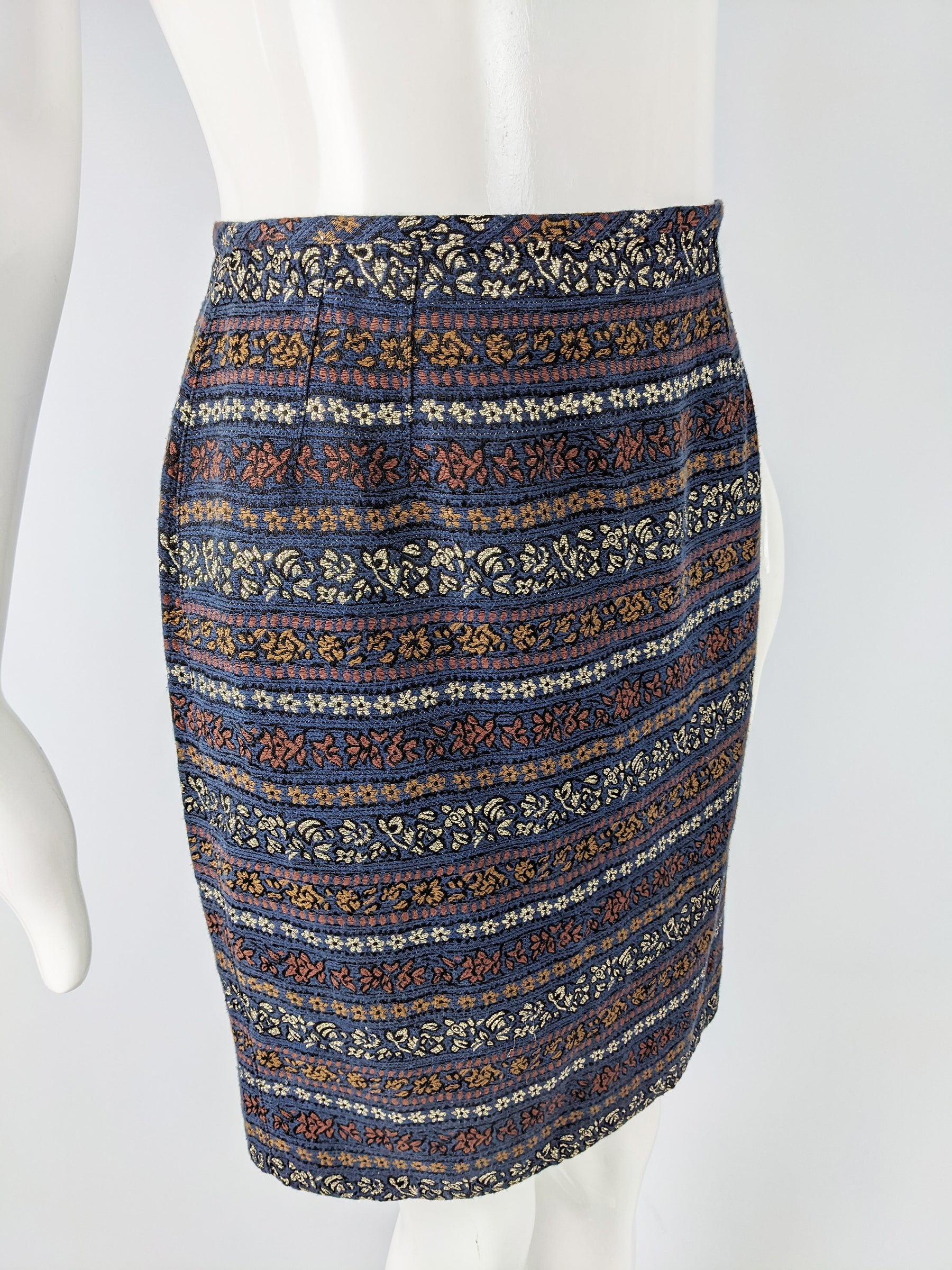 Jean Paul Gaultier Blue Vintage Brocade Pencil Skirt, 1980s