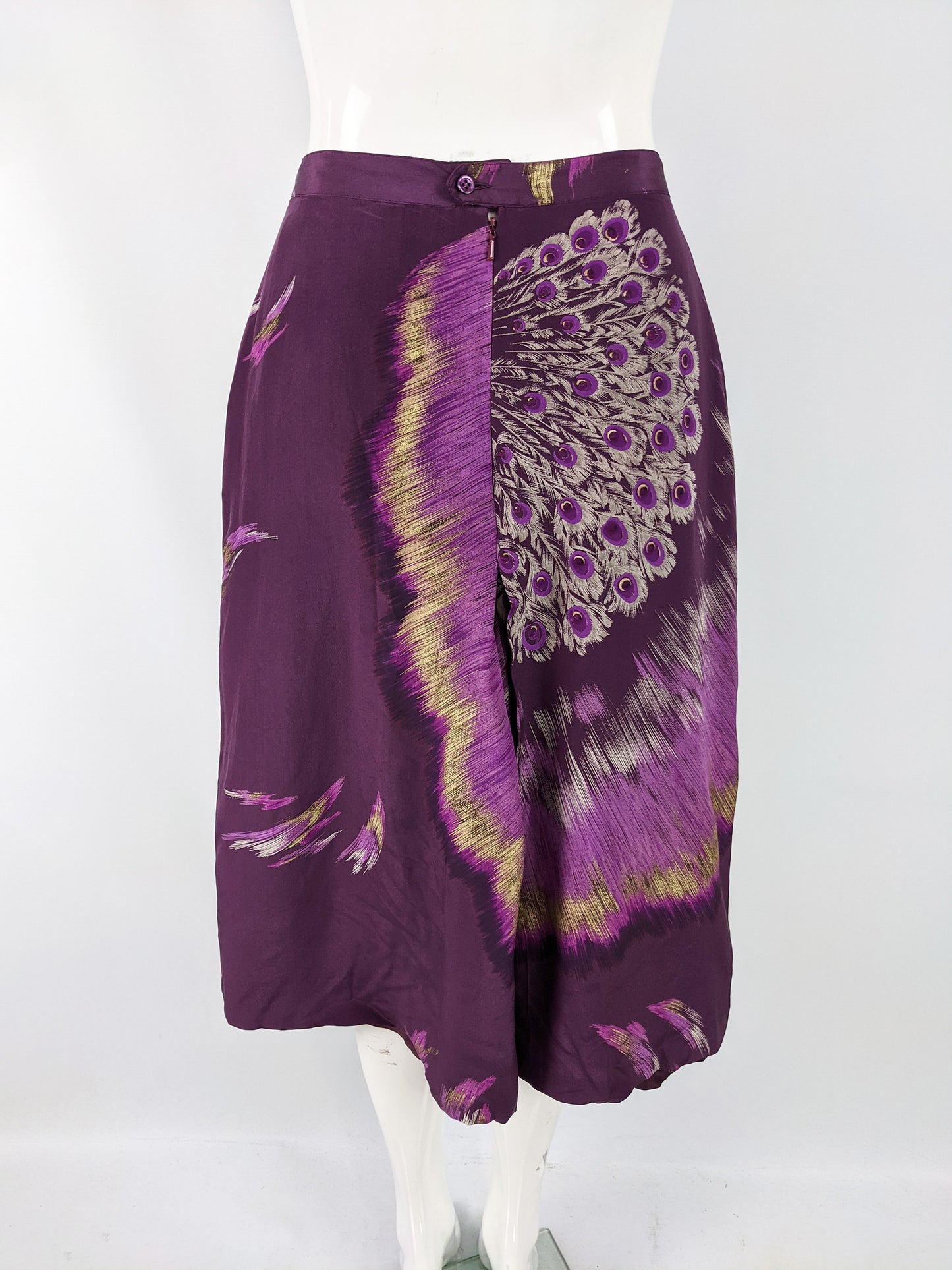 Vintage Purple & Gold Silk Peacock Skirt, 1980s