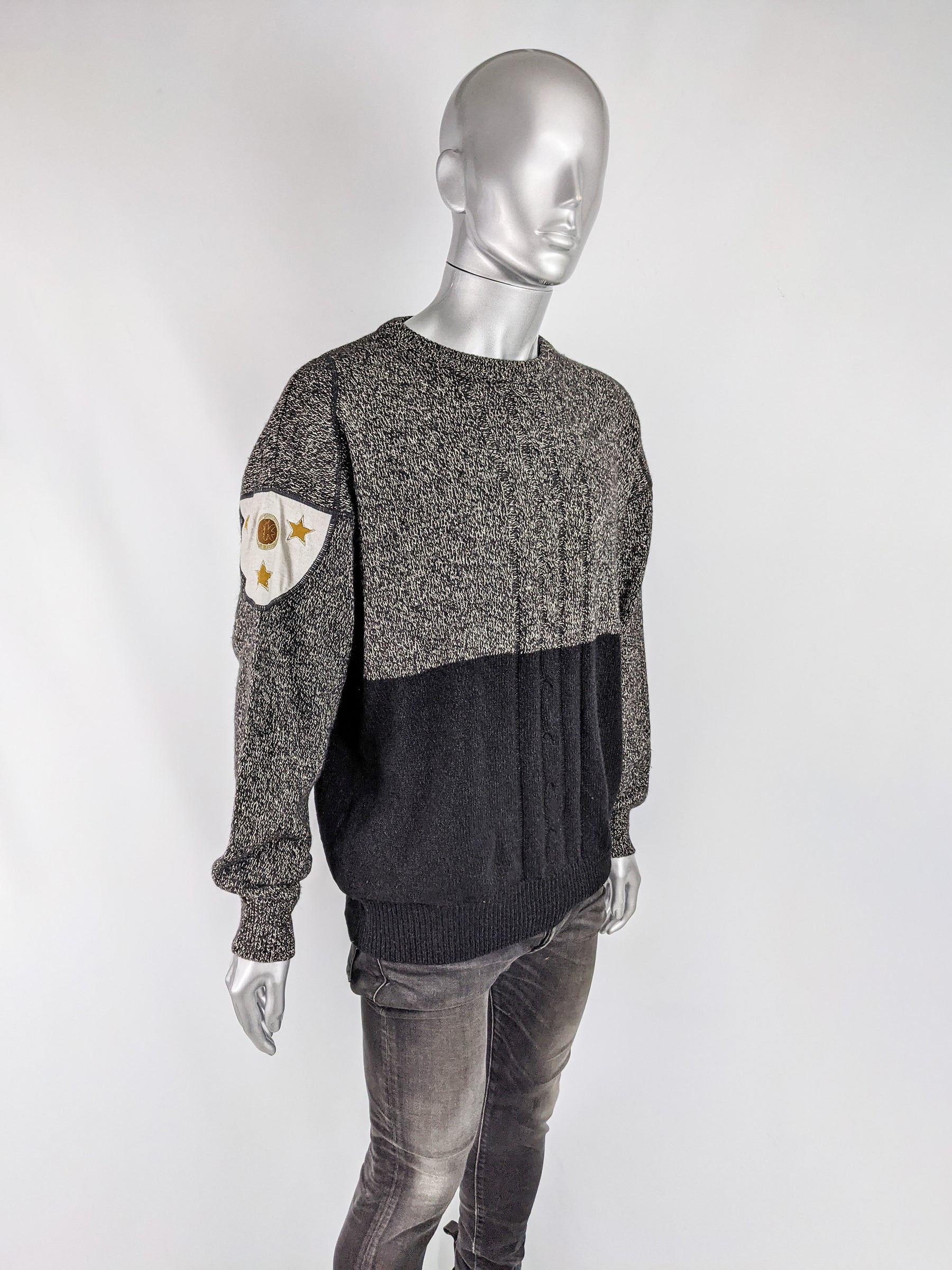 Iceberg Vintage Mens Grey & Blue Marl Pullover Jumper, 1990s