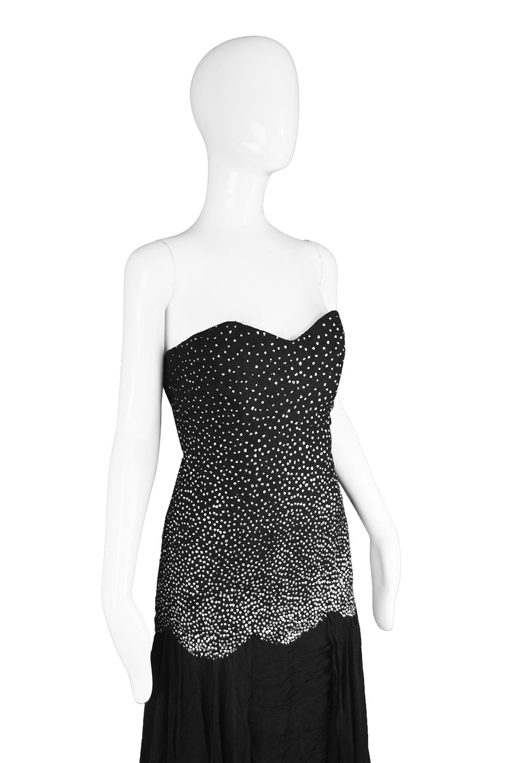 Vintage Sparkly Tulle & Ruched Silk Evening Dress, 1980s