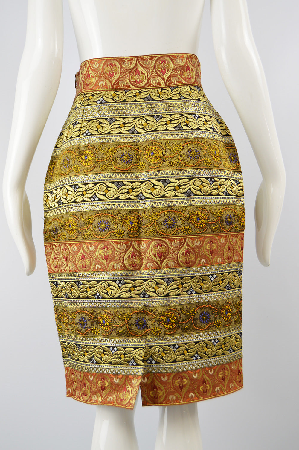 Women's Vintage Red & Gold Brocade Skirt, A/W 1989
