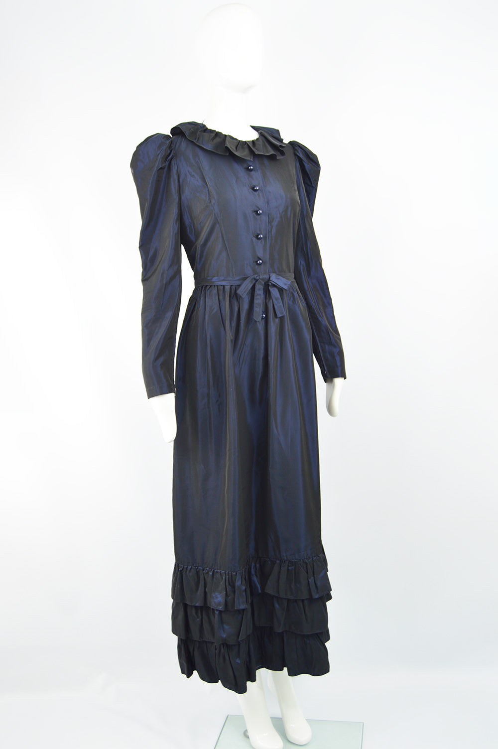 Vintage Women's Iridescent Blue Taffeta Gown, 1970s