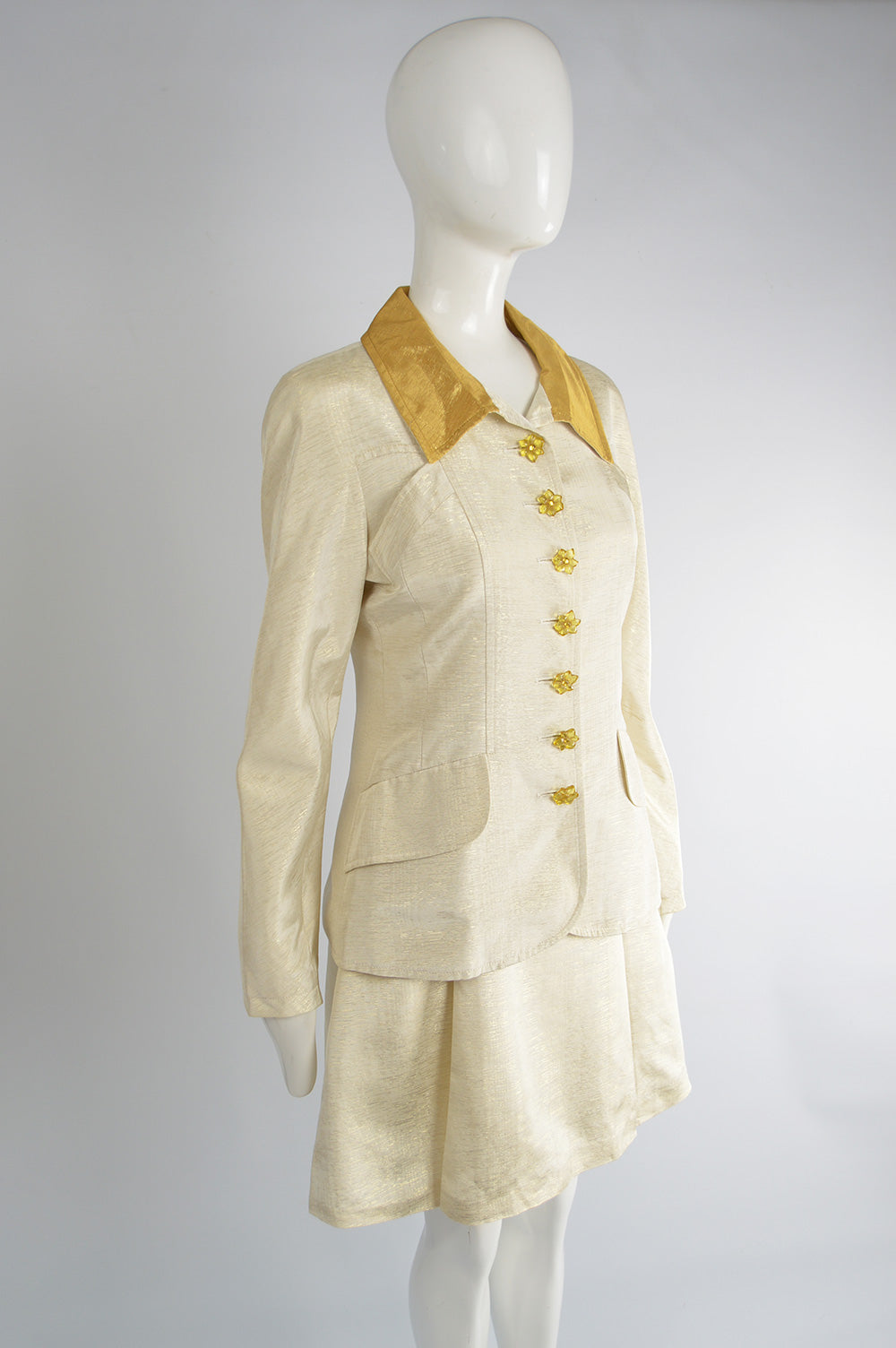 Vintage Cream & Gold Lamé Faille Suit, 1990s