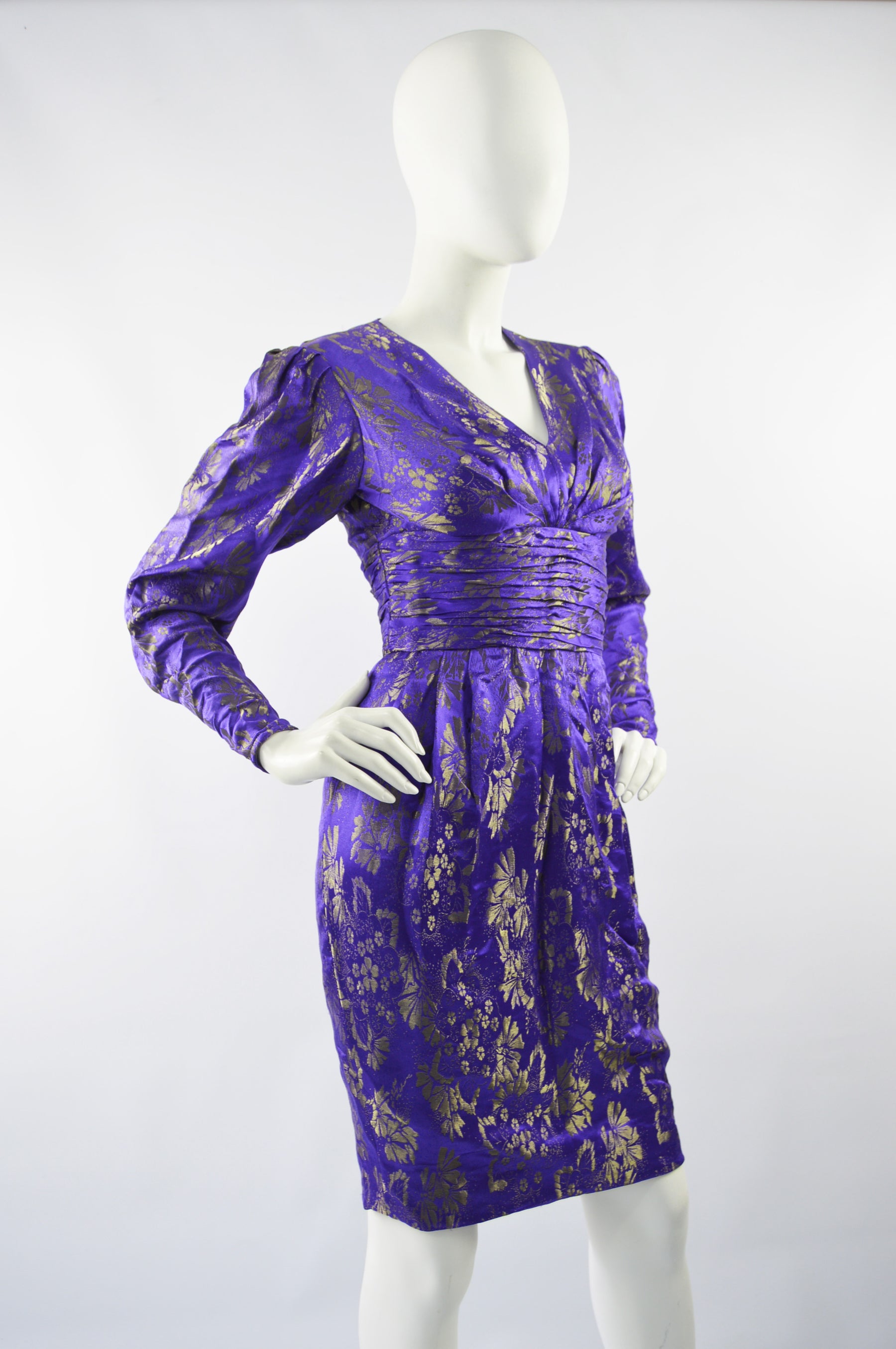 Preowned Blue & Gold Vintage Silk Party Dress, 1980s