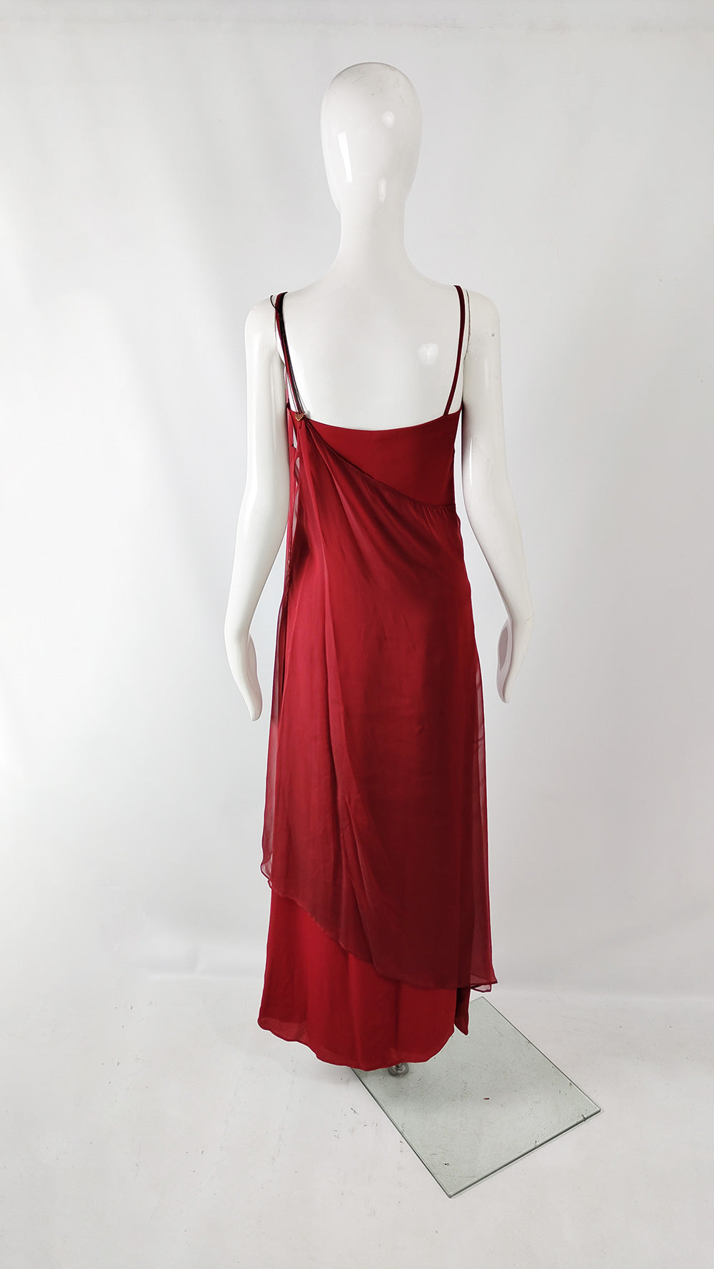 Max Mara Vintage Red Chiffon Overlay Evening Gown, 1990s