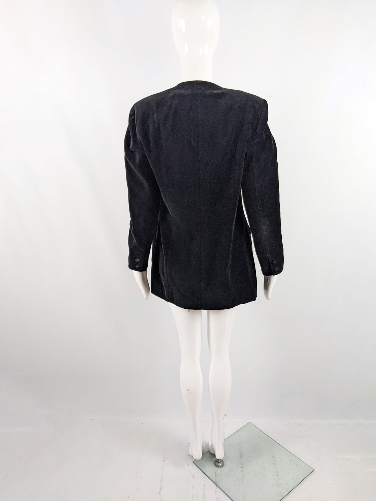 Atos Lombardini Vintage Black Velvet Shoulder Pads Jacket, 1980s