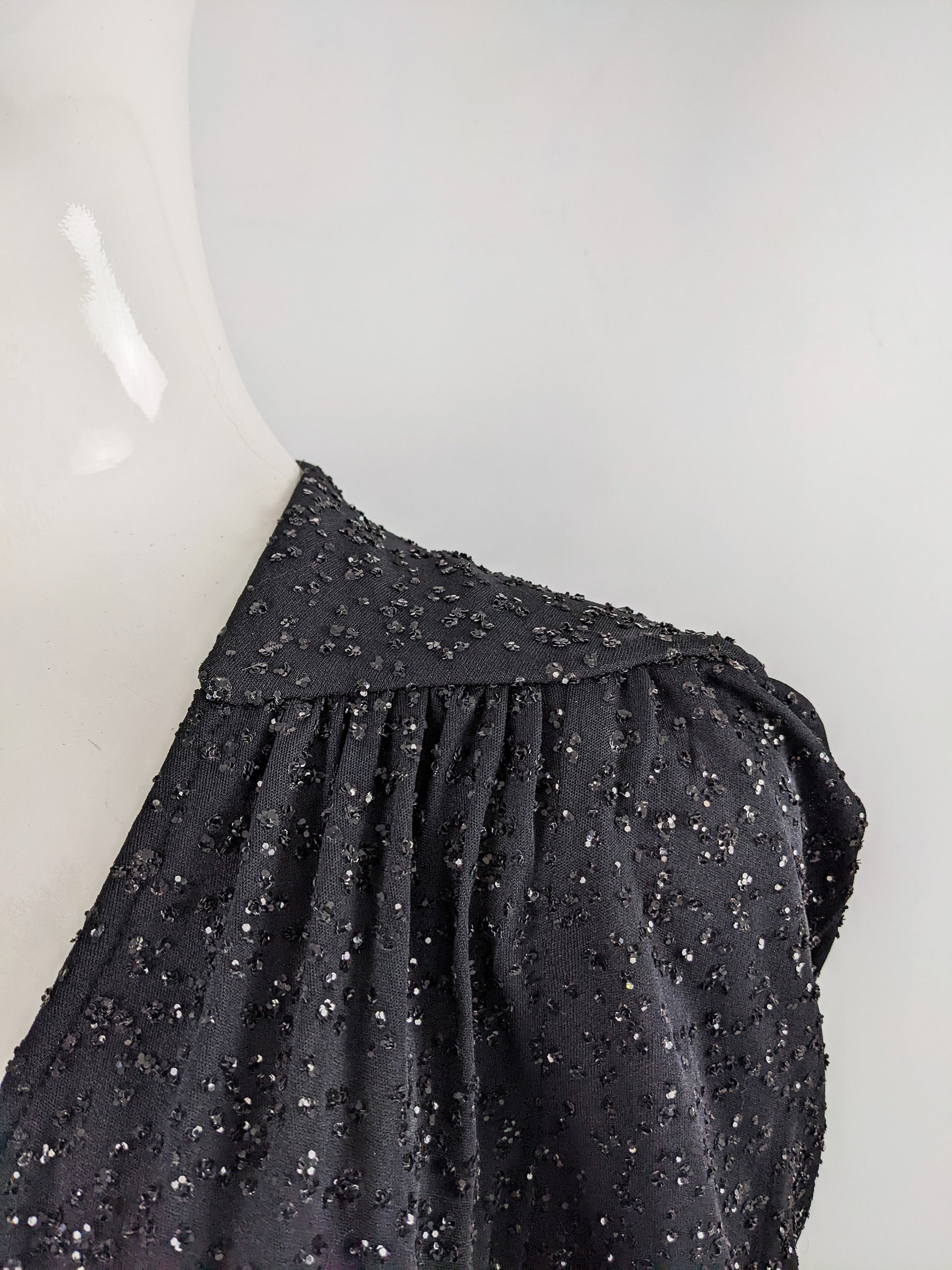 Frank Usher Vintage Black Sequin Glitter Effect Evening Dress, 1980s
