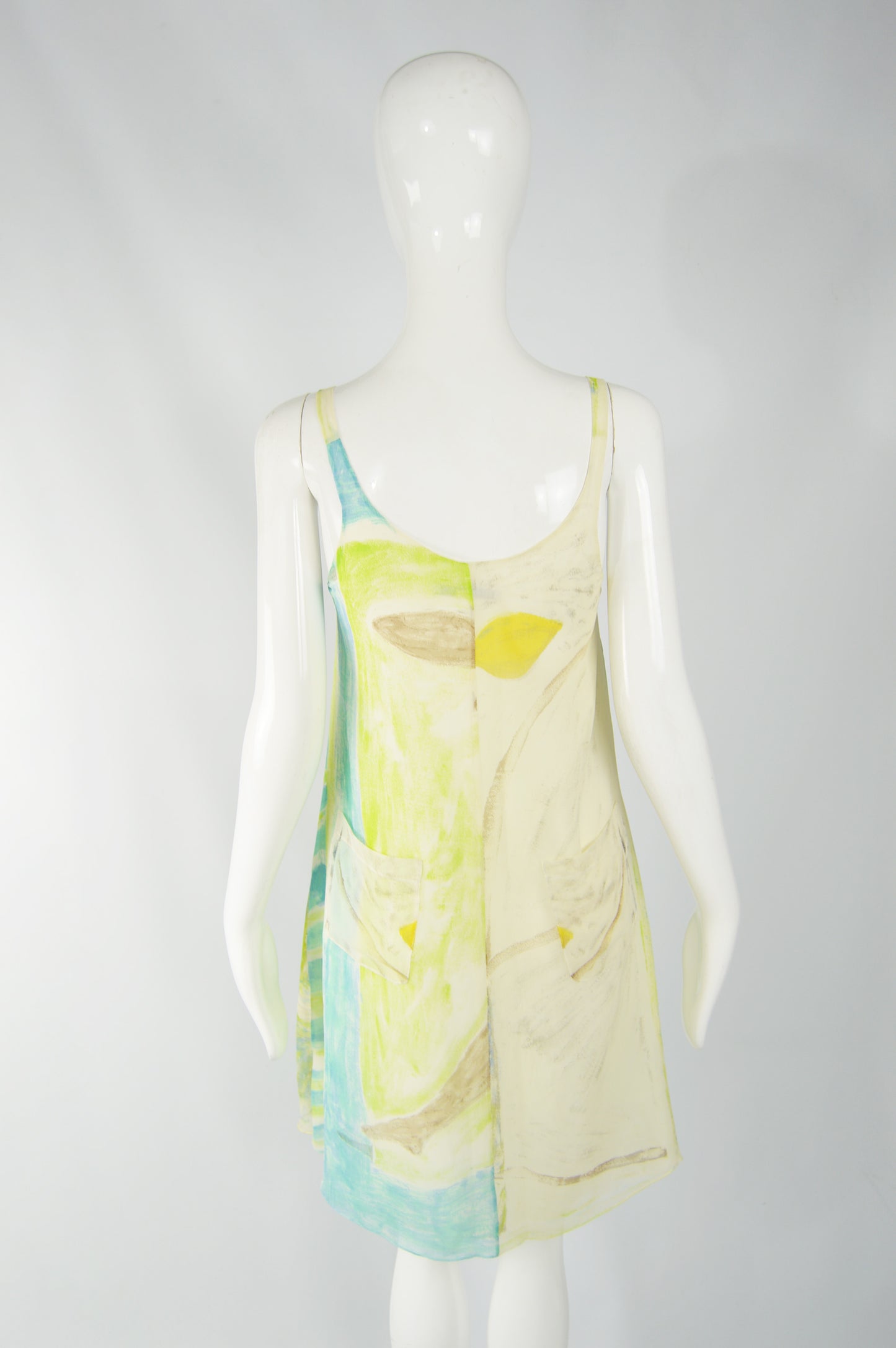 Womens Vintage Printed Silk Chiffon Dress, 1980s