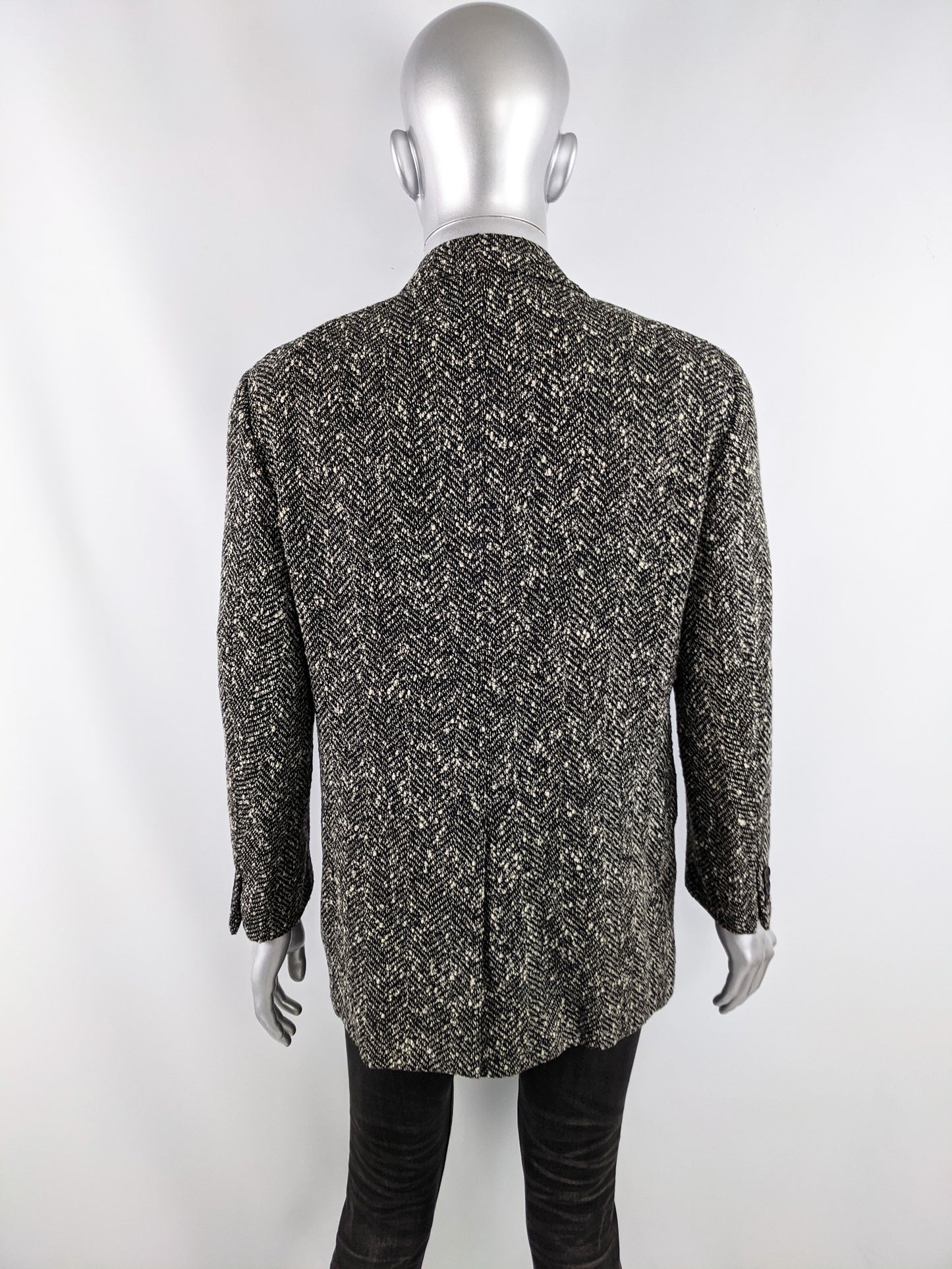 Pal Zileri Vintage Mens Black & White Tweed Blazer, 1980s
