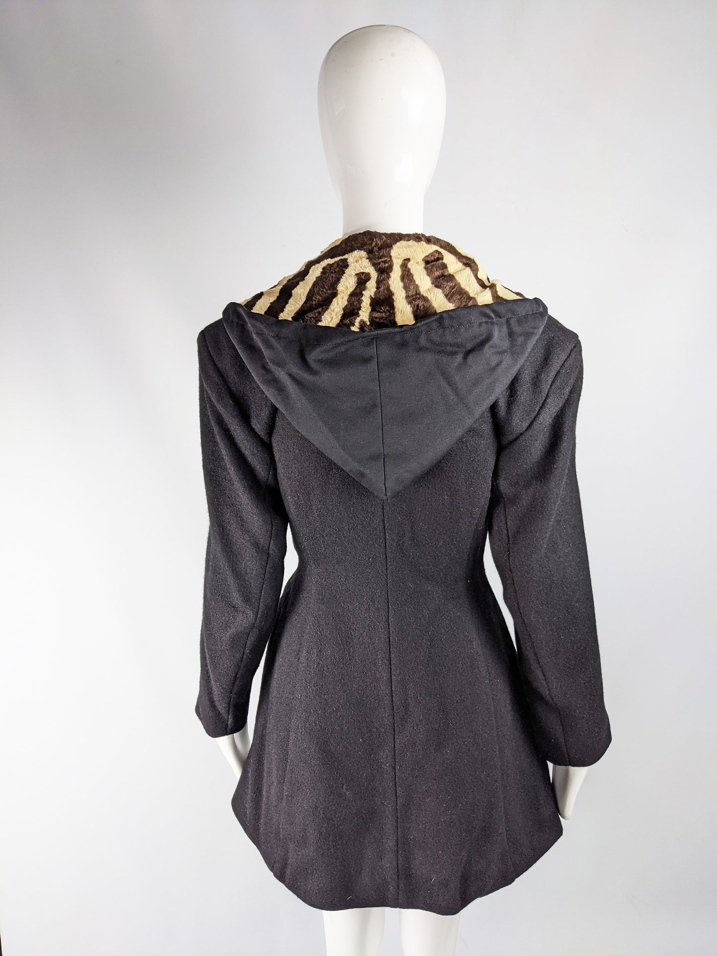 Vintage Womens Nipped Waist Wool & Faux Fur Coat, 1980s