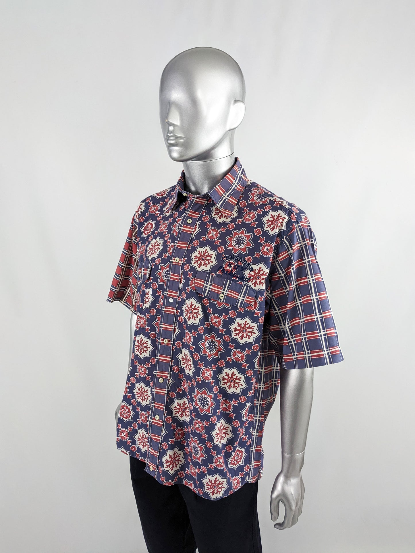 Foxhound Vintage Mens Blue & Red Patterned Shirt, 1980s