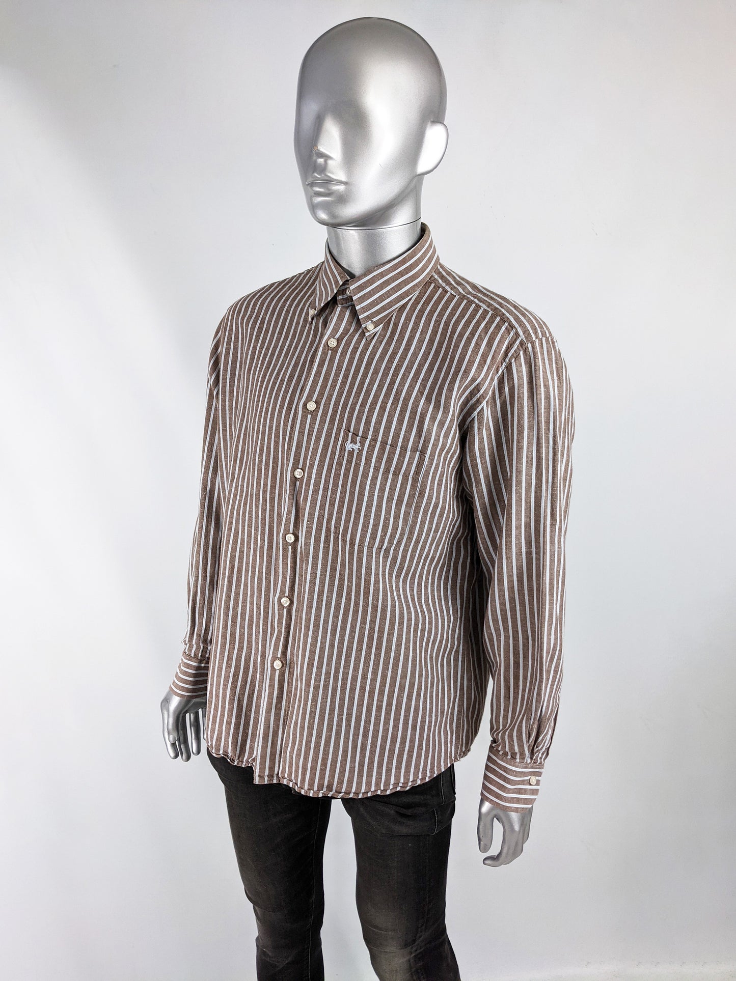 Krizia Vintage Mens Long Sleeve Striped Shirt, 1990s